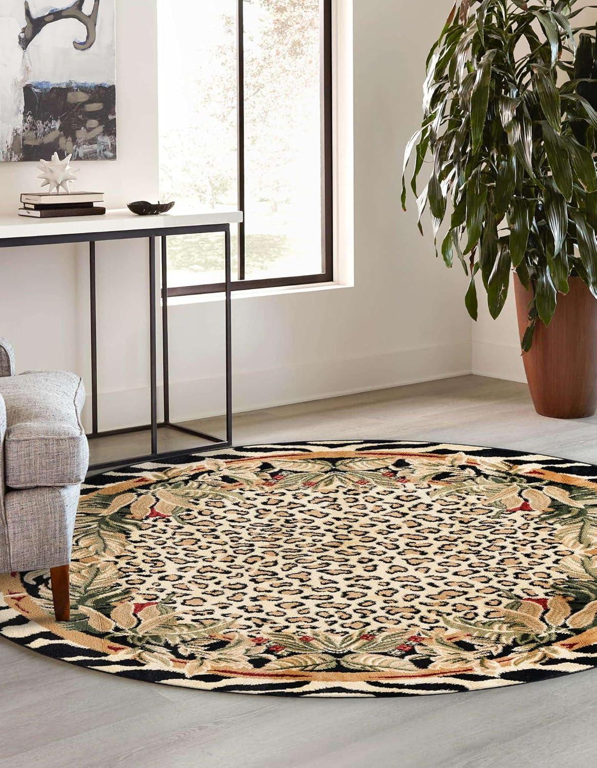 Unique Loom Wildlife Collection Area Rug - Leopard (7' 10" Square Light Brown/Black)