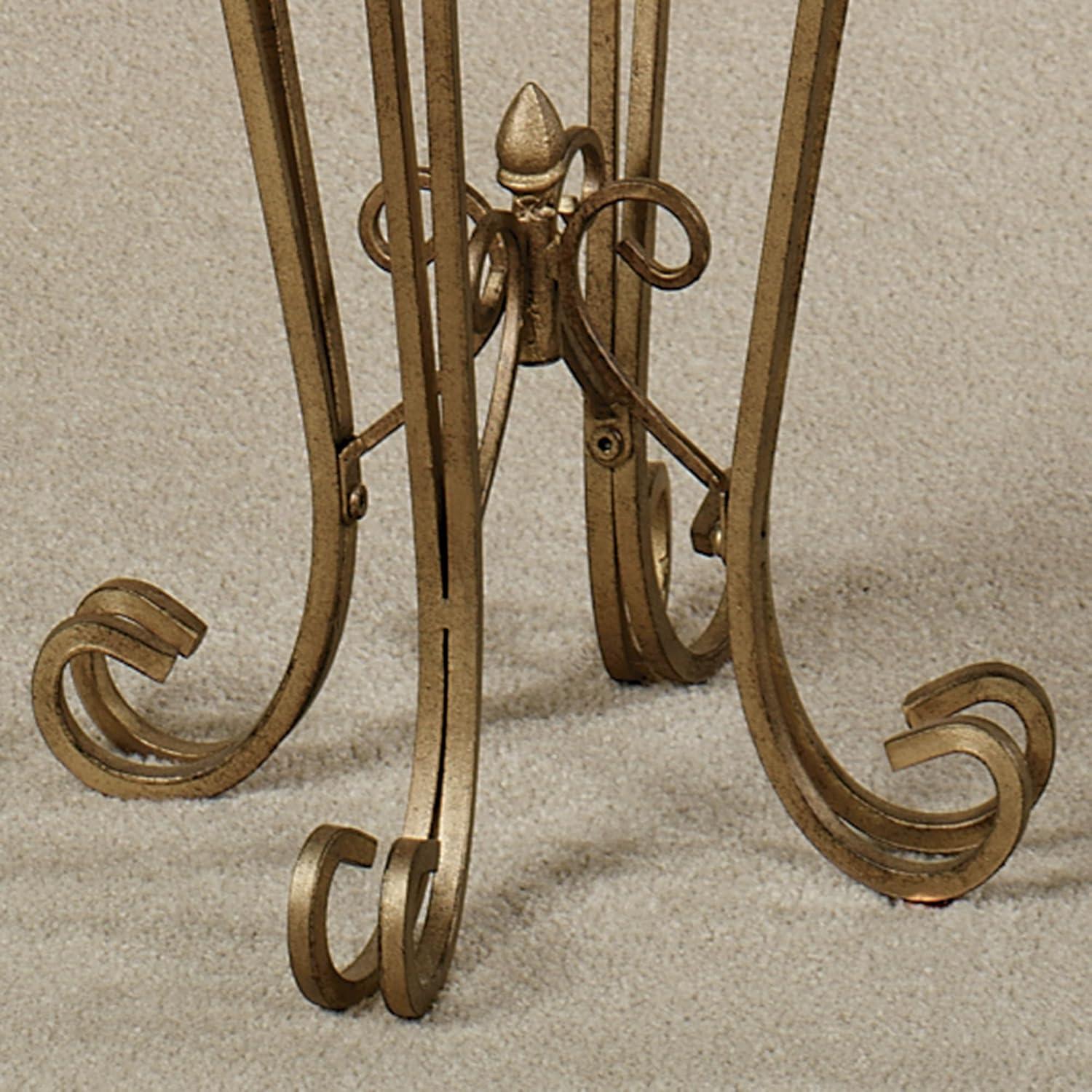 Chalcedony Metal Scroll Pedestal Table with Beveled Glass Top Antique Gold 36" High