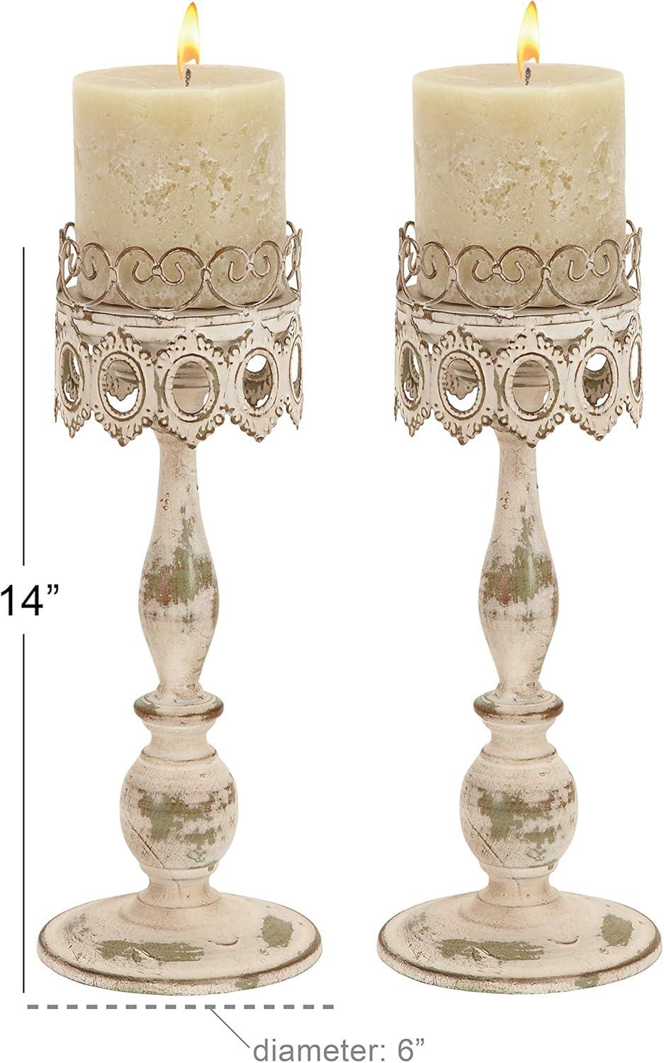 DecMode 2 Candle Beige Metal Candle Holder, Set of 2