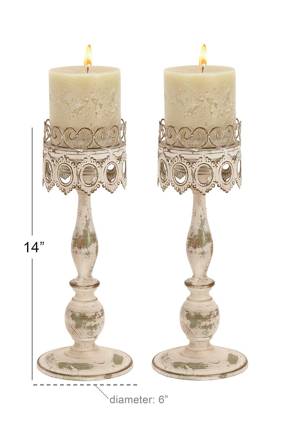 DecMode 2 Candle Beige Metal Candle Holder, Set of 2