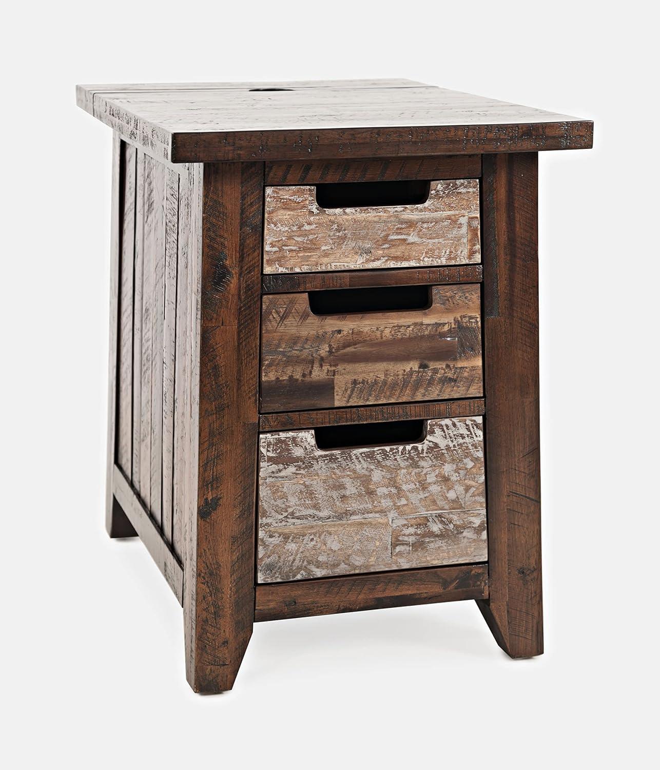 Jofran Painted Canyon Rustic Solid Acacia USB Charging End Table