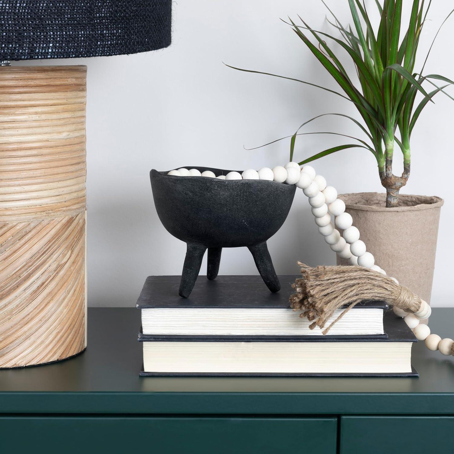 Creative Co-Op Boho Terracotta Footed Bowl, Matte Black