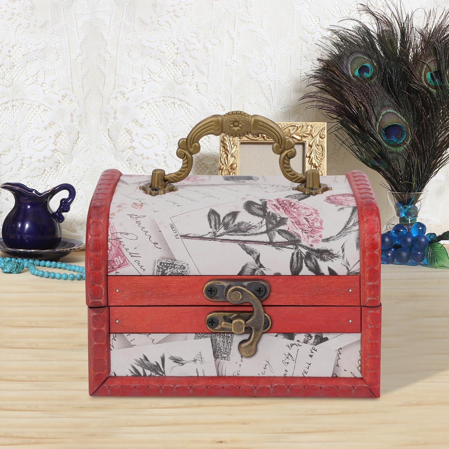 Coolrunner Handmade Retro European wooden box Vintage Wooden Treasure Case Decorative Trinket Jewelry Storage Box Old Memory (1) (Style 1)