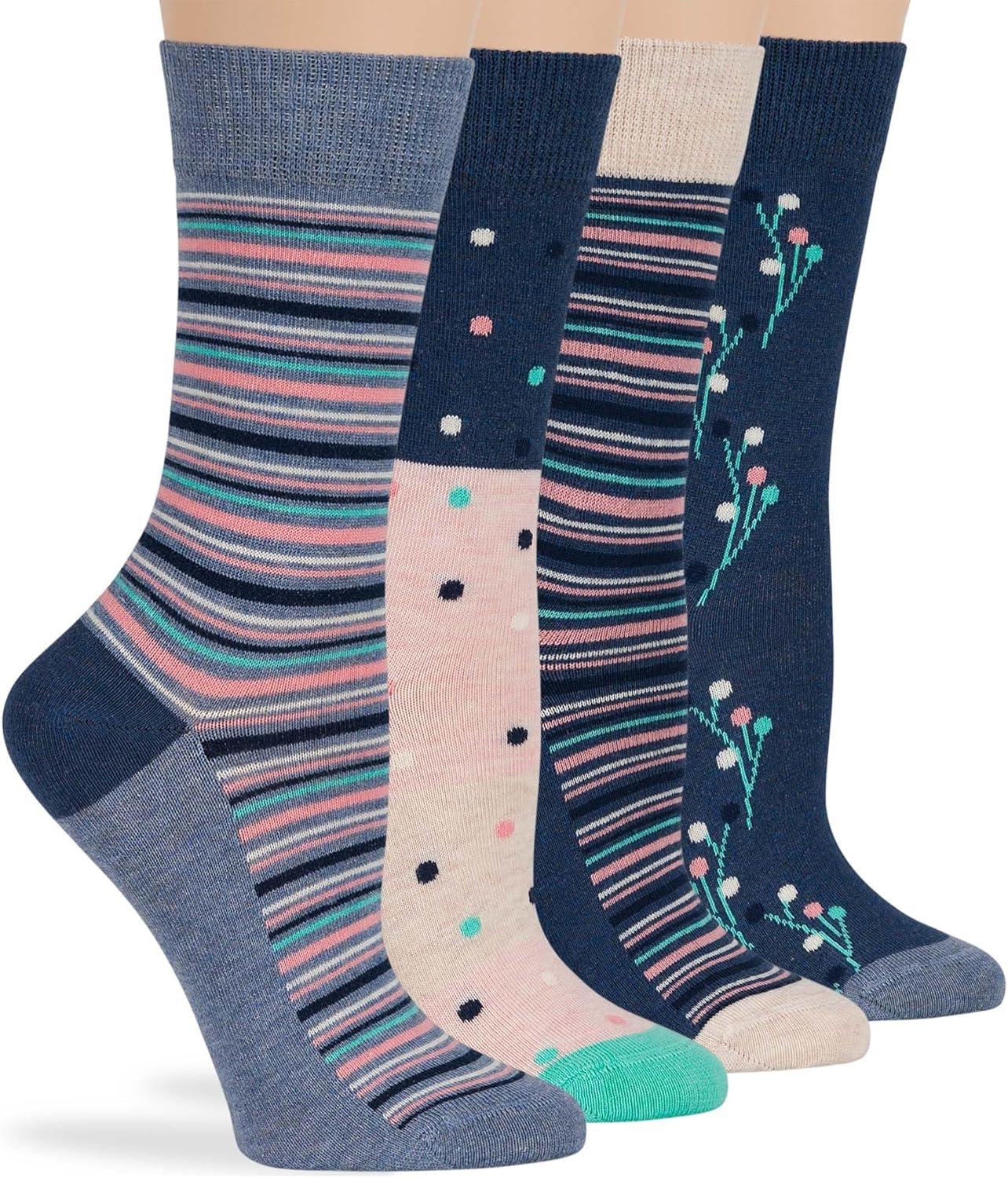 Women's Multicolor Cotton Crew Socks - 4 Pack, Size 5-9