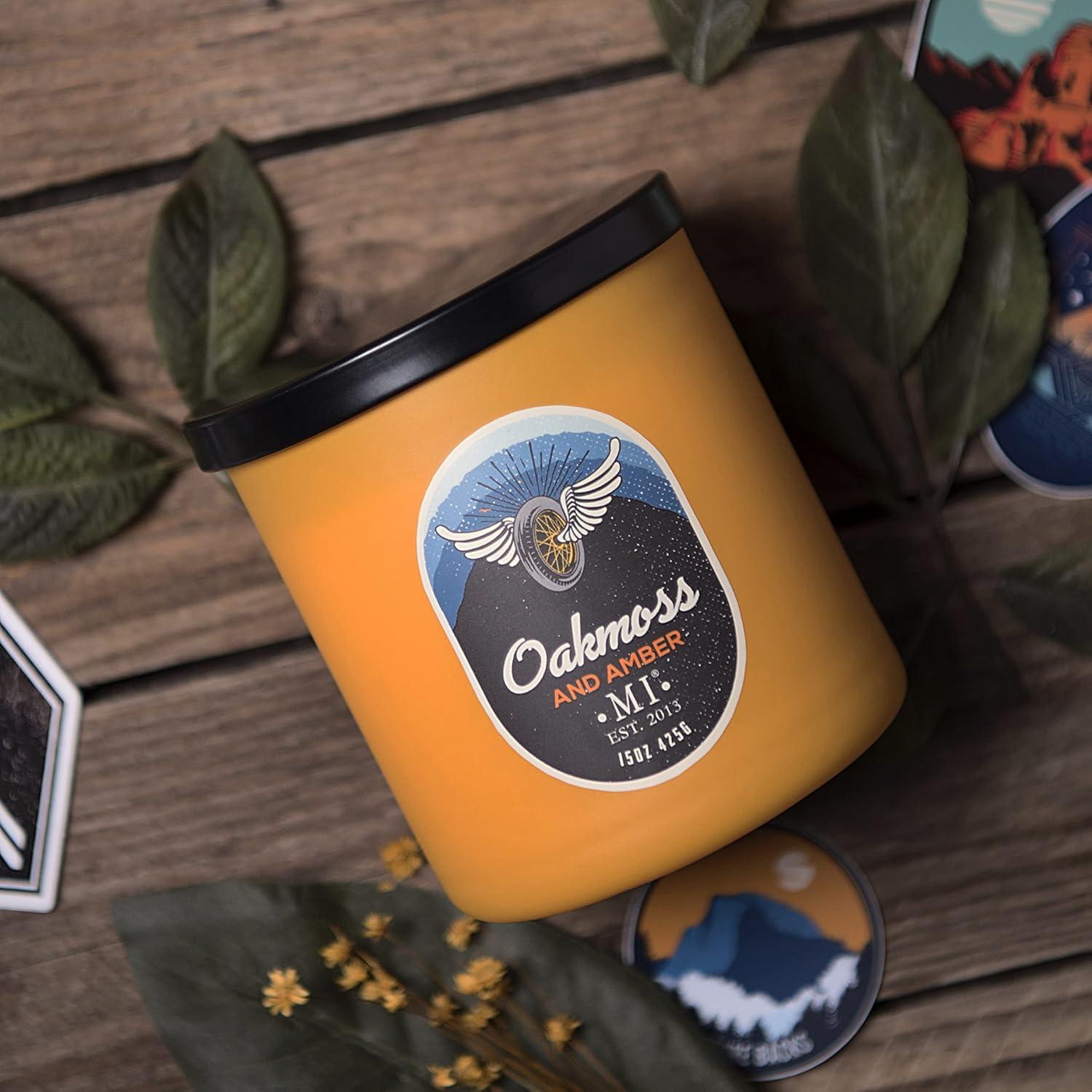 Manly Indulgence Oakmoss & Amber Scented Jar Candle for Men, 2 Cotton Wick, All American Collection, Golden Yellow, 15 oz - Up to 60 Hours Burn, Soy Blend Wax, USA Poured