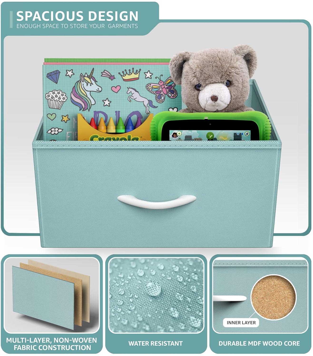 Sorbus Nightstand with 3 Drawers - Bedside Furniture & Accent End Table Chest for Home, Bedroom Accessories, Office, College Dorm, Steel Frame, Wood Top, Pastel Fabric Bins (Aqua)