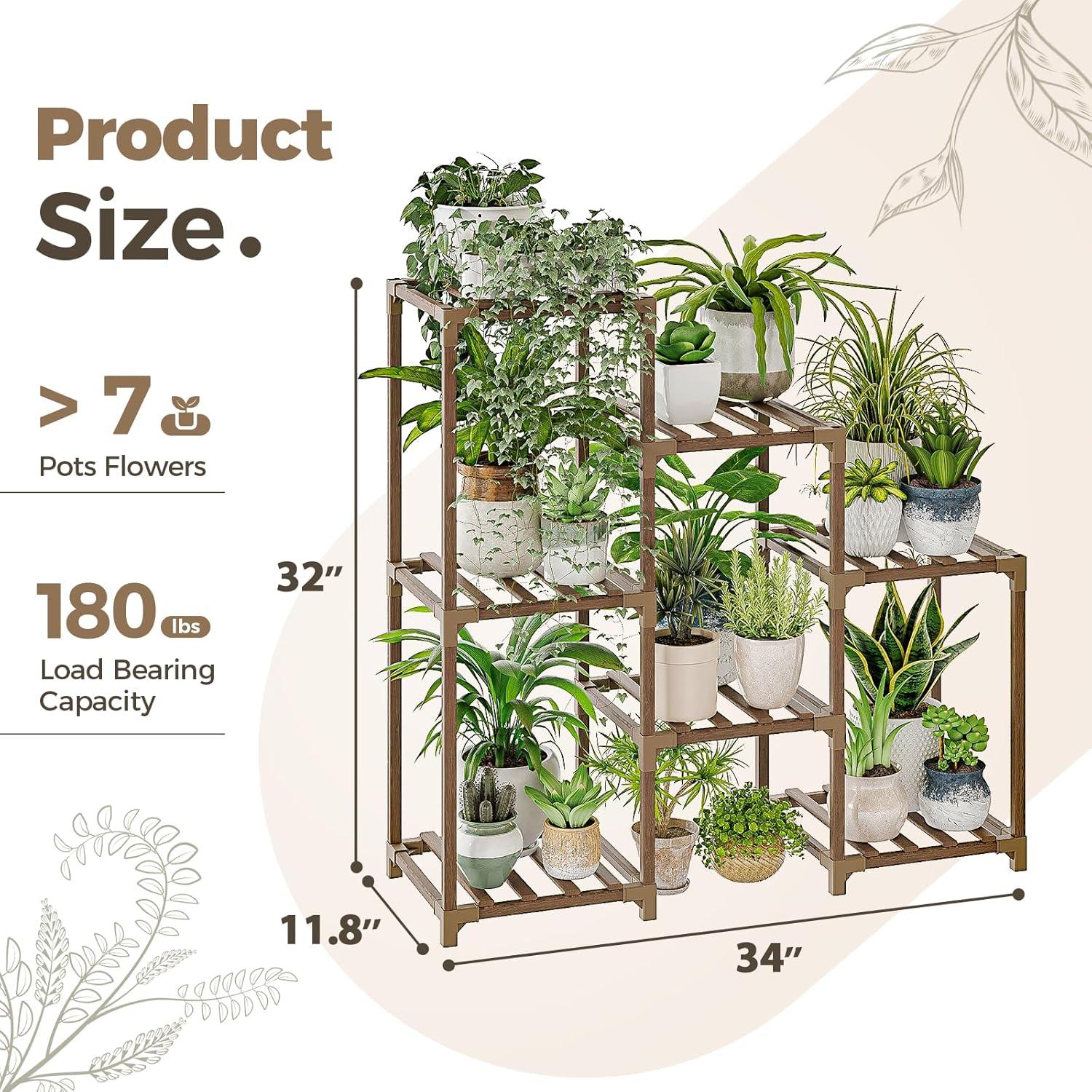 Bamworld Plant Stand Indoor Plant Shelf Outdoor Wood Plant Rack for Multiple Plants 3 Tiers Ladder Plant Holder for Living Room Patio Boho Home Decor for Gardening