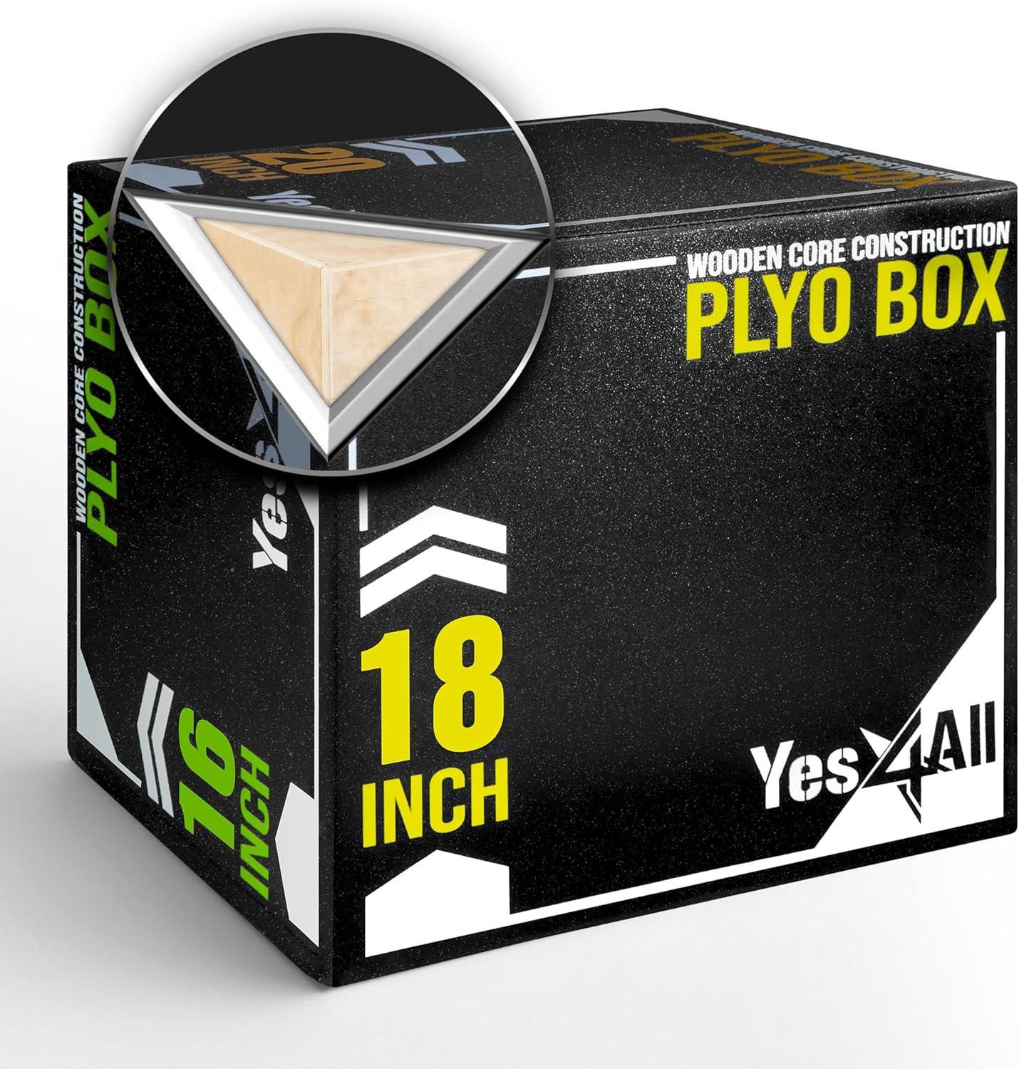 Yes4All 3-in-1 20"x18"x16" Soft Plyo Box Wooden Core, Foam for Jumping Exercise, Crossfit, Black