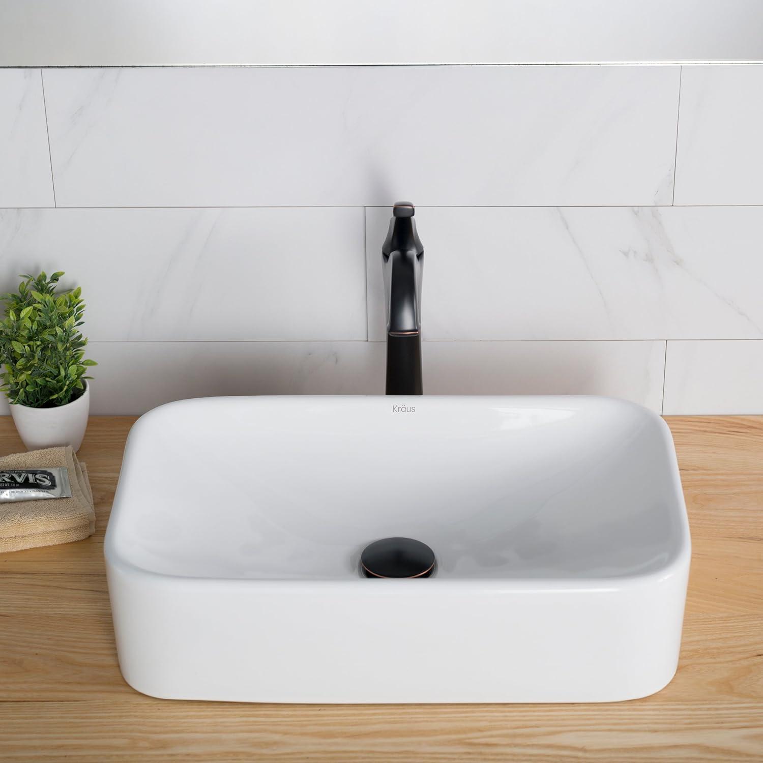 White Ceramic Rectangular Above-Counter Vessel Sink