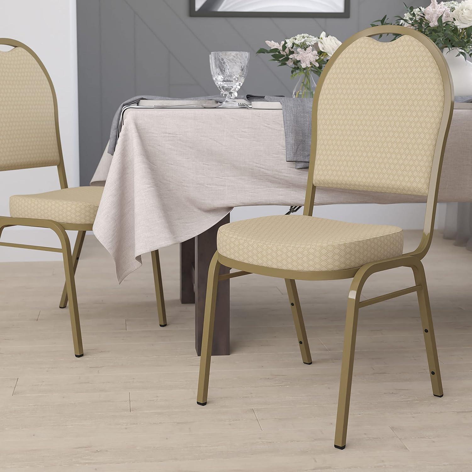 Beige Patterned Fabric Dome Back Stacking Banquet Chair