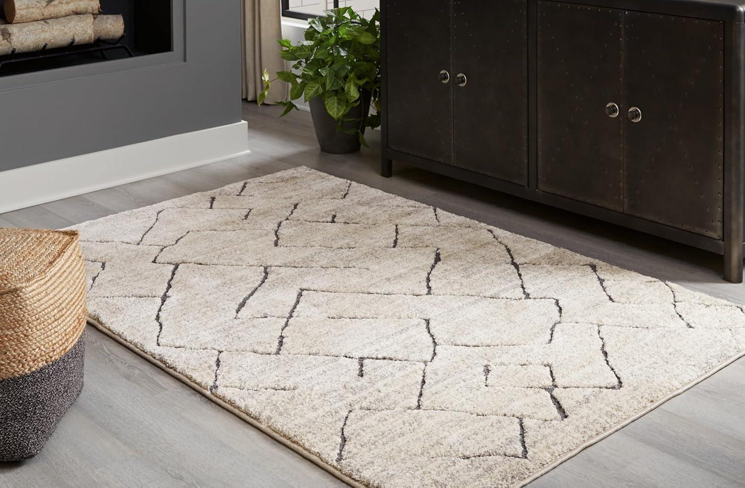 Gray and Cream Abstract 8' x 10' Synthetic Area Rug