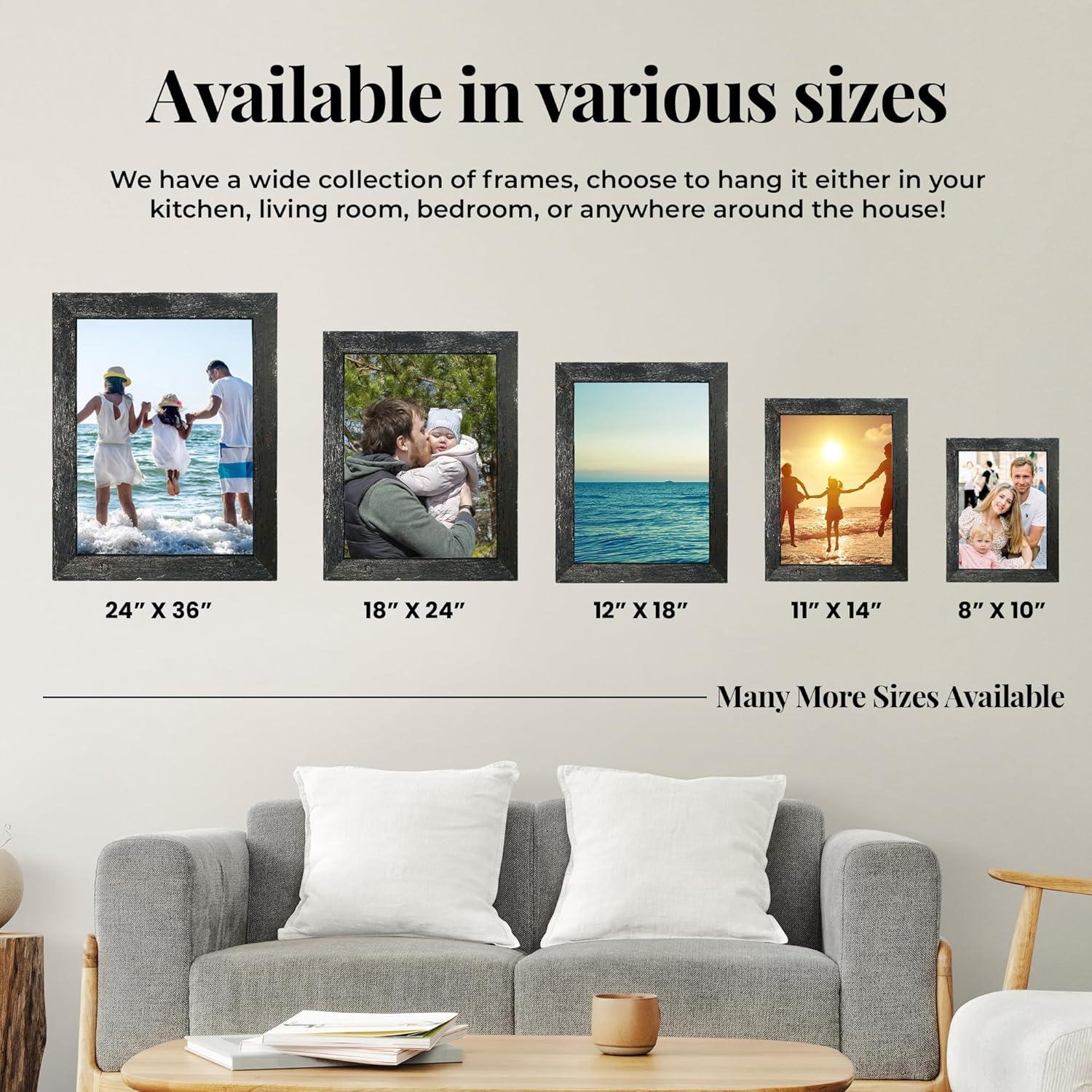 Rustic Farmhouse 11" x 17" Smoky Black Reclaimed Wood Picture Frame (1.50" Molding)