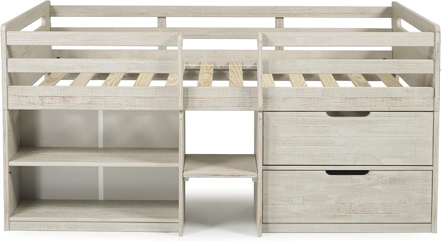 Donco Kids Handles Twin Light Grey Rustic Low Loft Bed