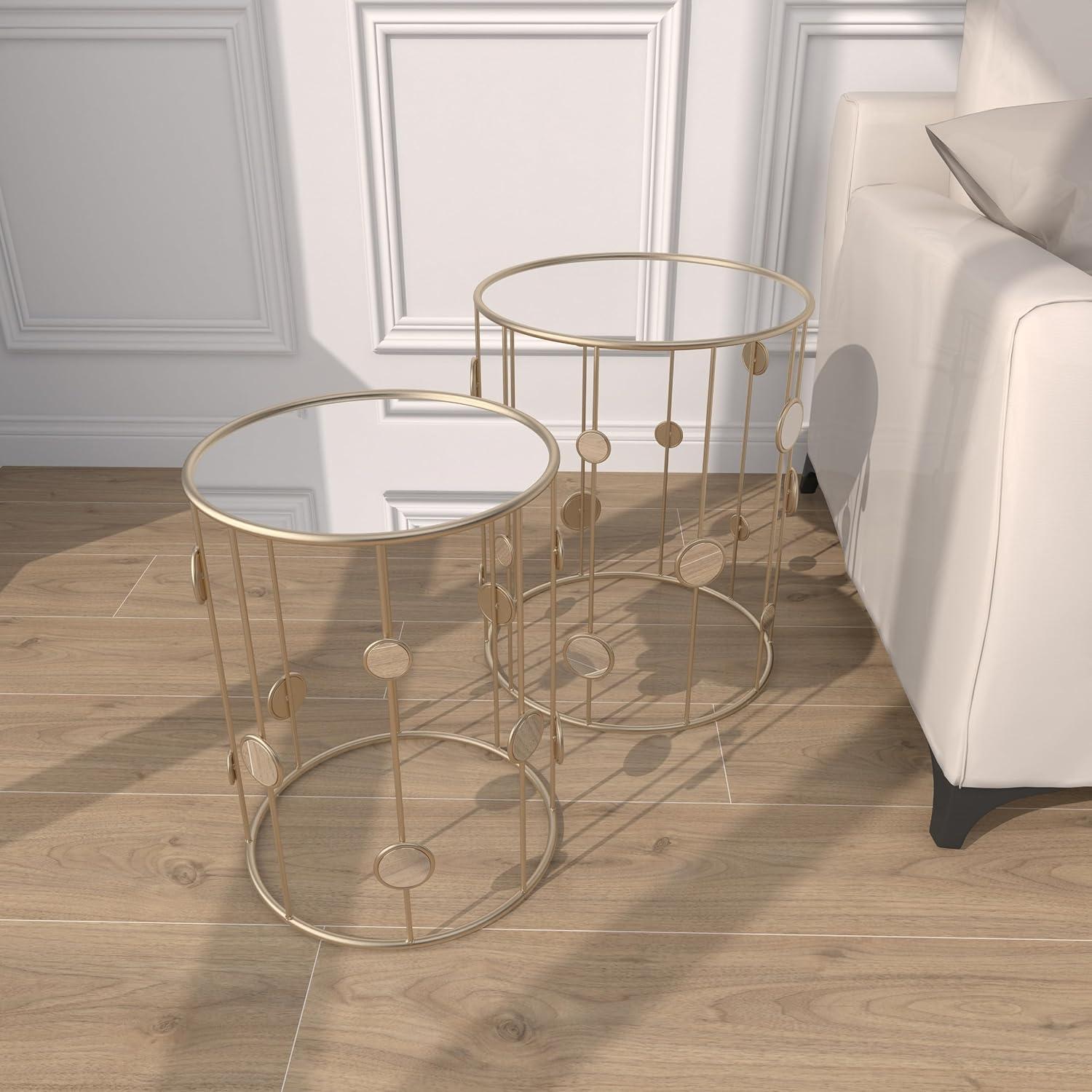 Set of 2 Contemporary Metal Accent Tables with Mirrored Top Gold - Olivia & May: No Assembly, Iron Frame