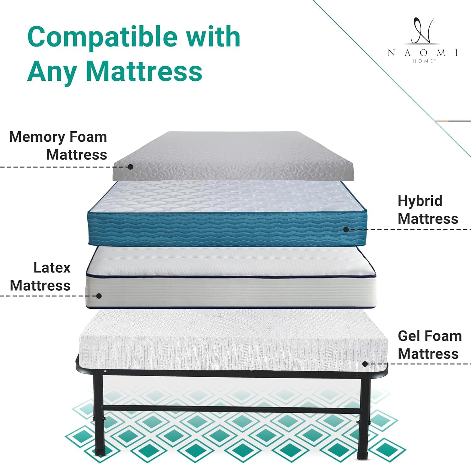 Alwyn Home Muscoy 14" Foldable Steel Bed Frame, No Box Spring Needed, Underbed Storage , Easy Assembly