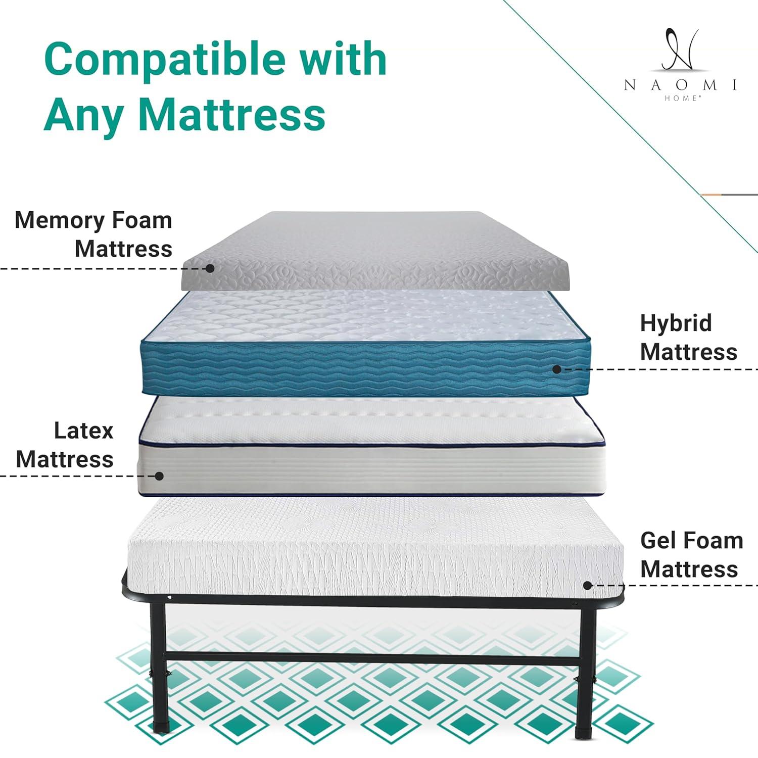 Alwyn Home Muscoy 14" Foldable Steel Bed Frame, No Box Spring Needed, Underbed Storage , Easy Assembly