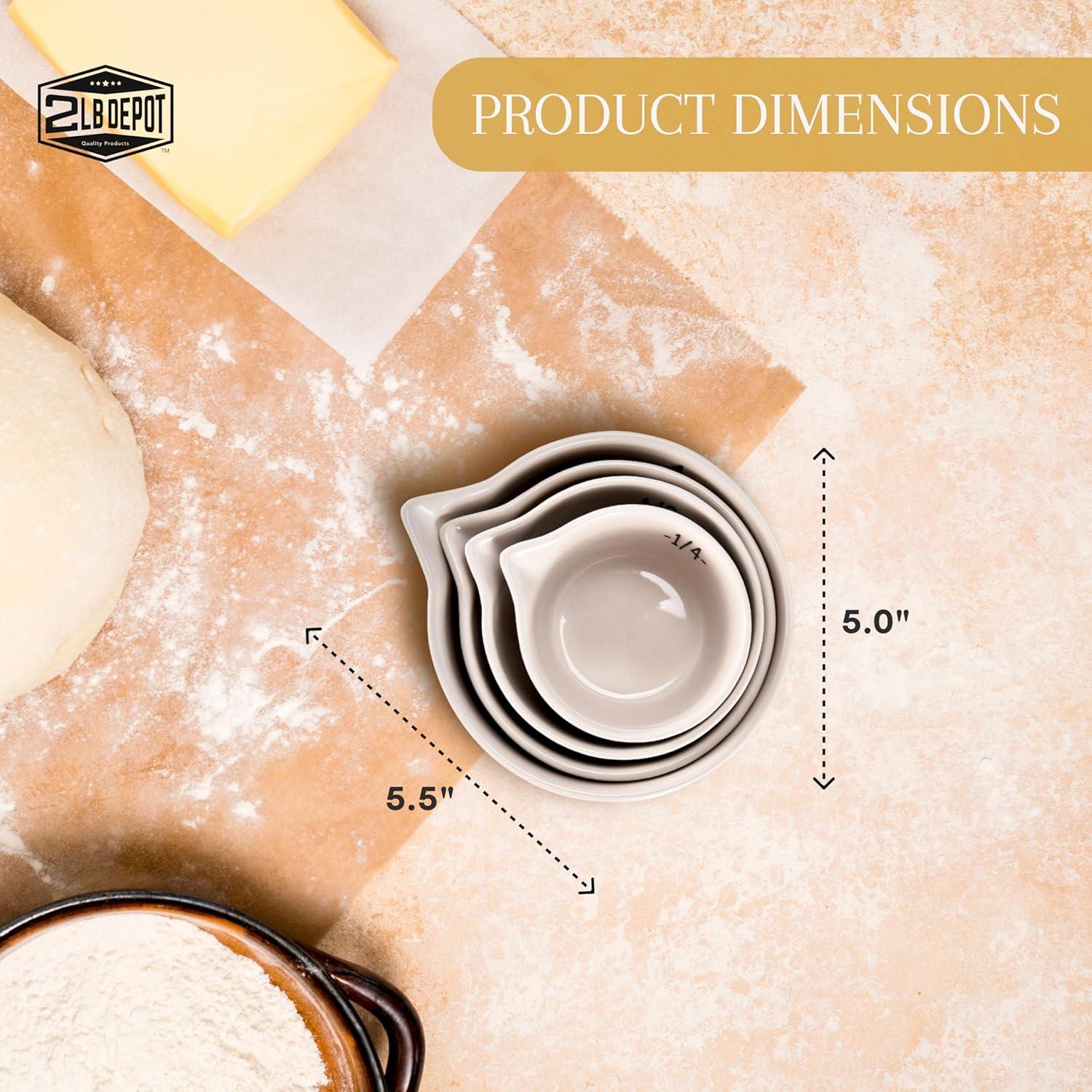 2LB Depot Ceramic Measuring Cups Set of 4 - Precise Cooking Measurements - Modern Design for Kitchen, Wet & Dry Ingredients - Dishwasher Safe - 4 Cups Sizes - 1 cup, 1/2 cup, 1/3 cup, 1/4 cup