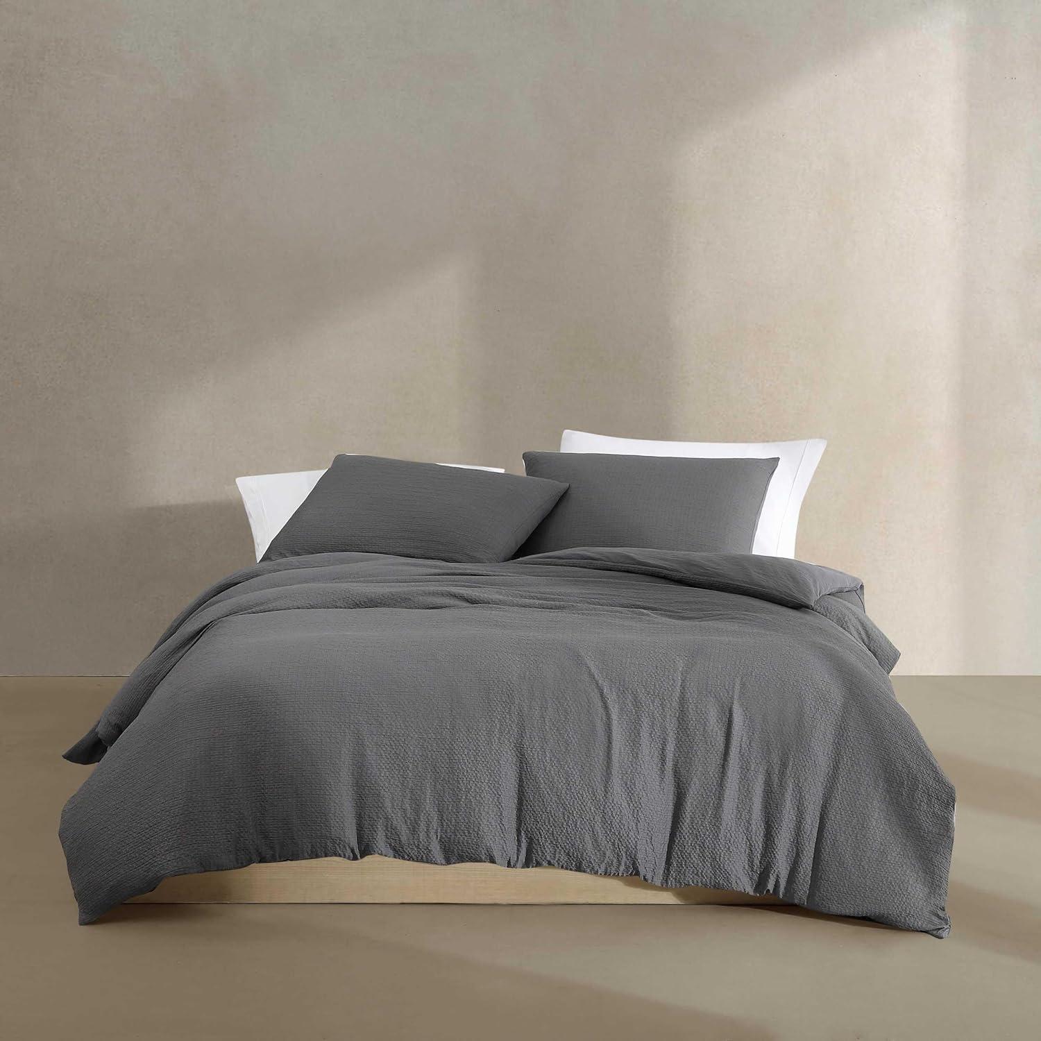 Gray Queen Seersucker 3-Piece Duvet Cover Set