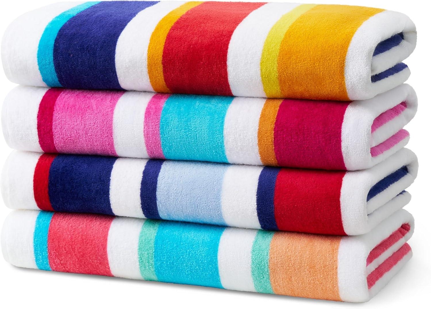 Large Multicolor Stripe Quick Dry Cotton Beach Towels - 4 Pack