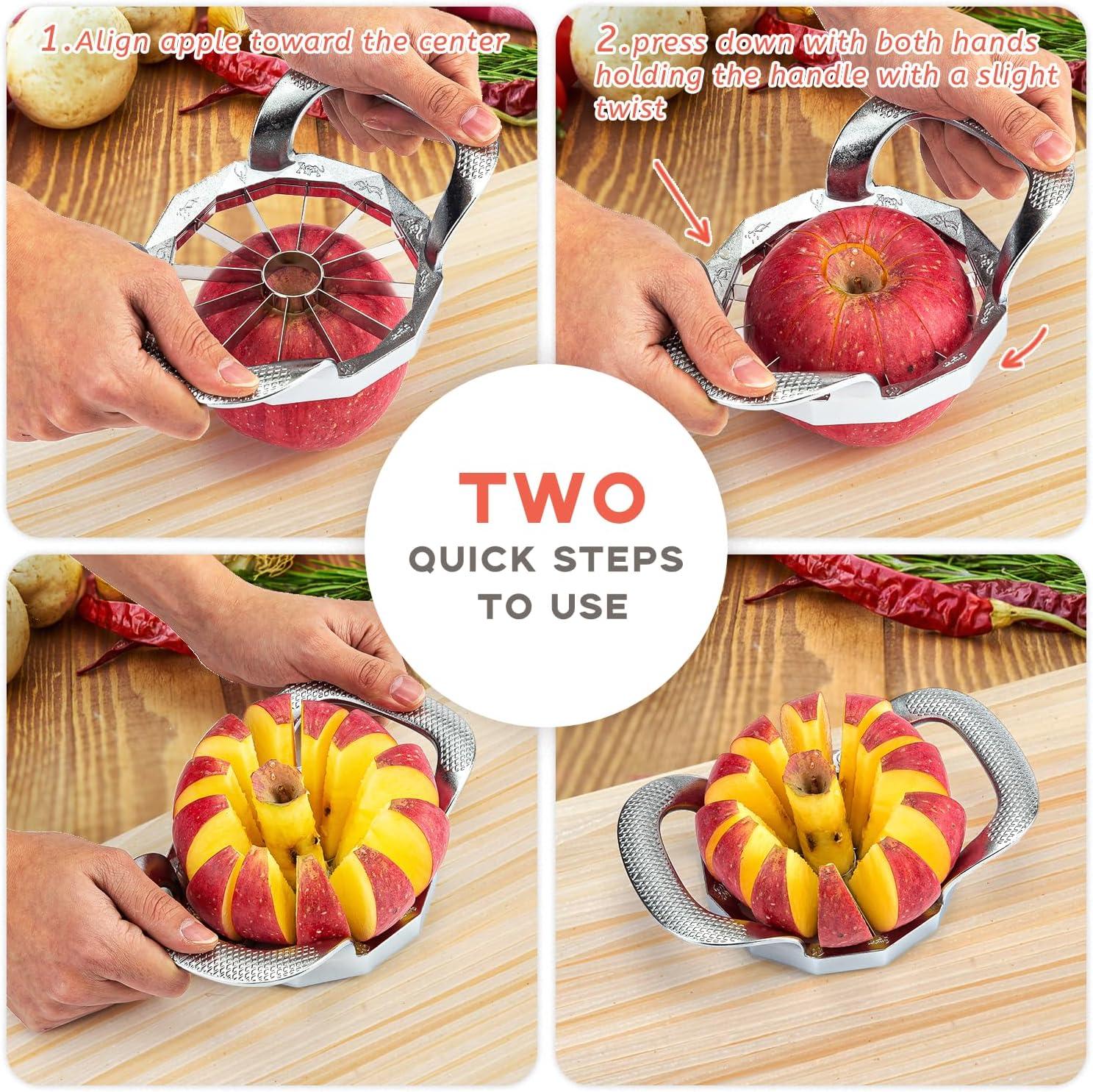 Apple Slicer, HEAVY DUTY Apple Corer, 12-Blade Stainless Steel Apple Cutter Divider Pitter ，Sturdy and Sharp