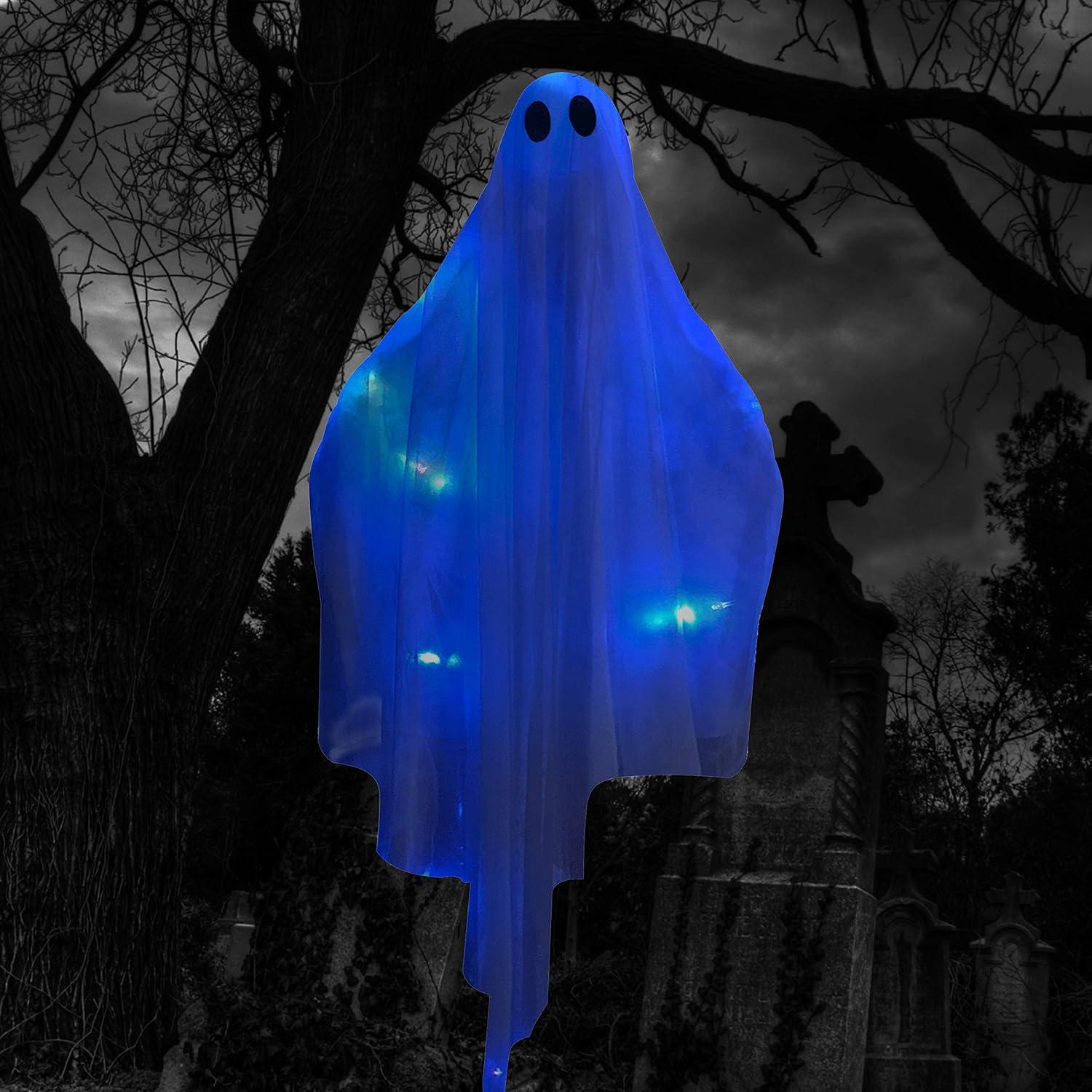 47 Inch Blue Light-Up Hanging Halloween Ghost Decoration