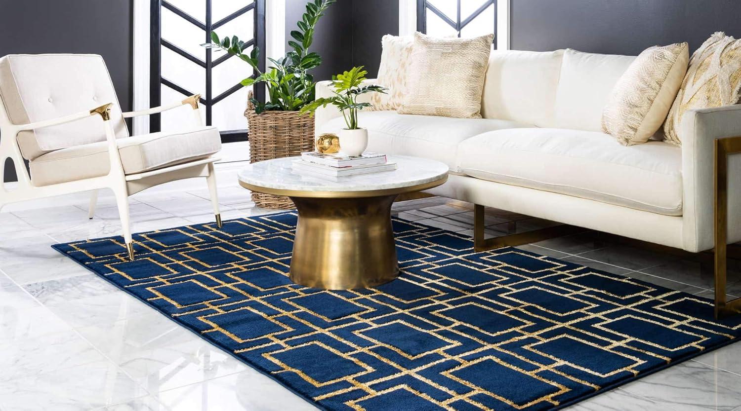 Rugs.com Marilyn Monroe™ Glam Trellis Collection Rug – 5' x 8' Navy Blue Gold Medium Rug Perfect For Bedrooms, Dining Rooms, Living Rooms