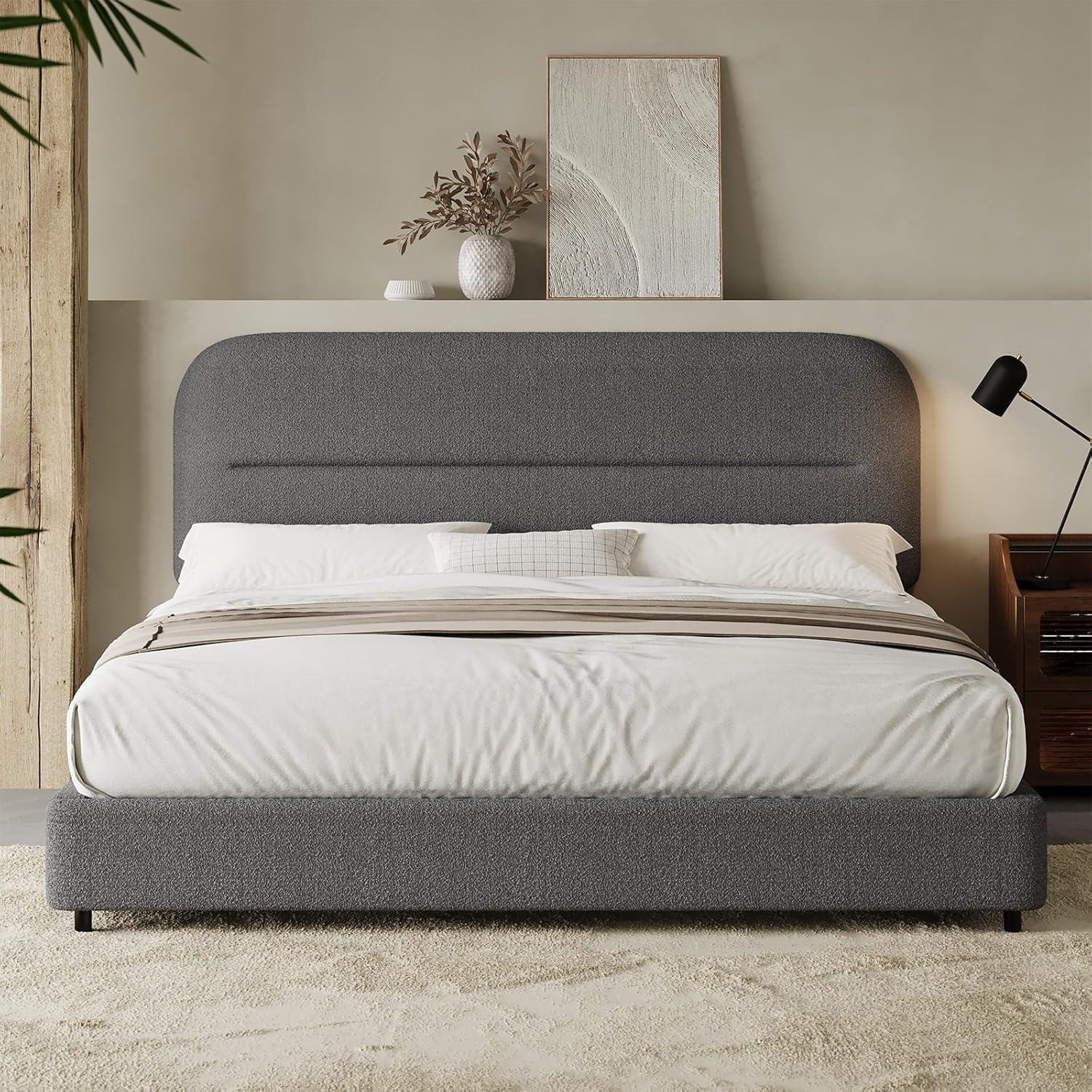 Boucle Upholstered Platform Bed Frame