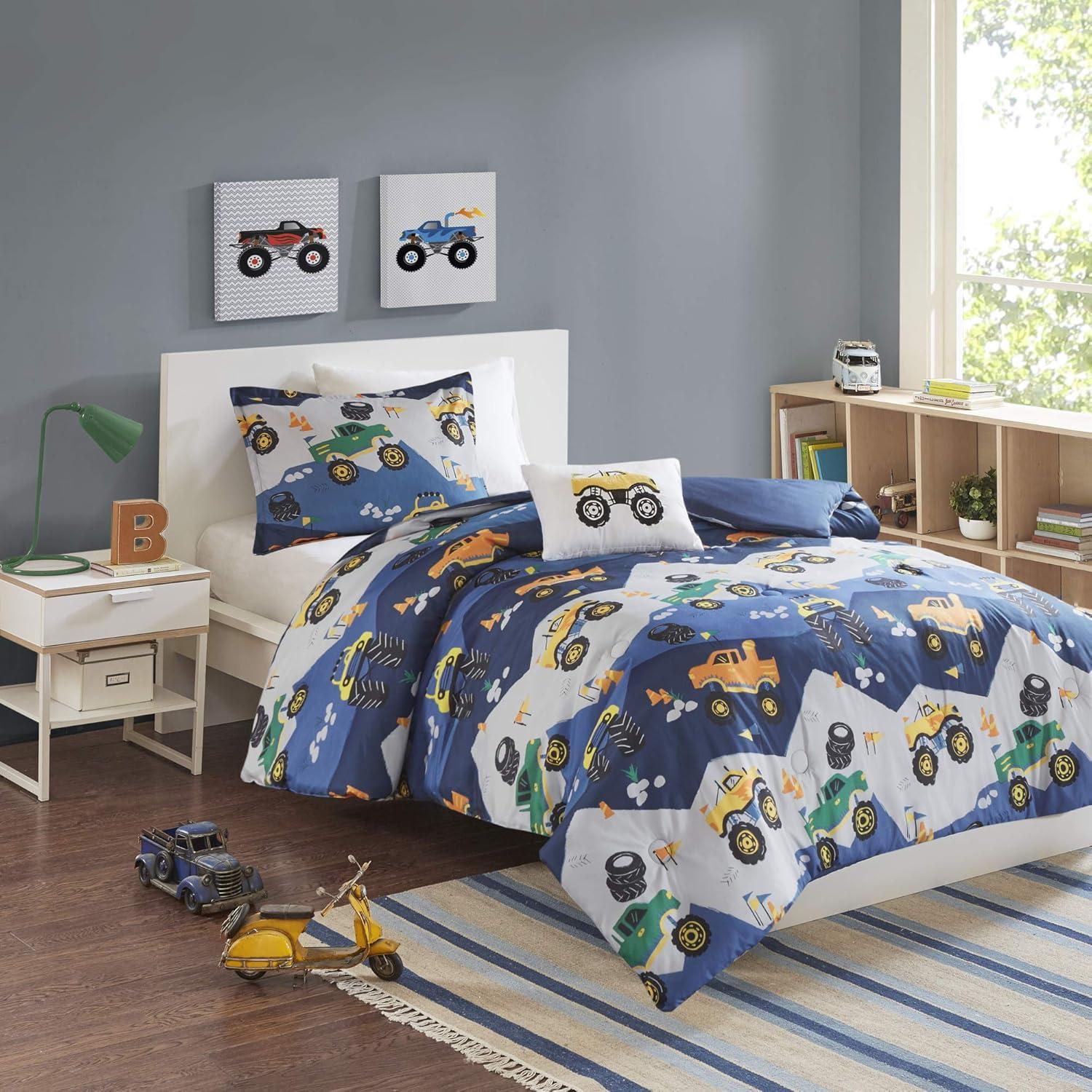 Blue Twin Monster Truck Reversible Comforter Set