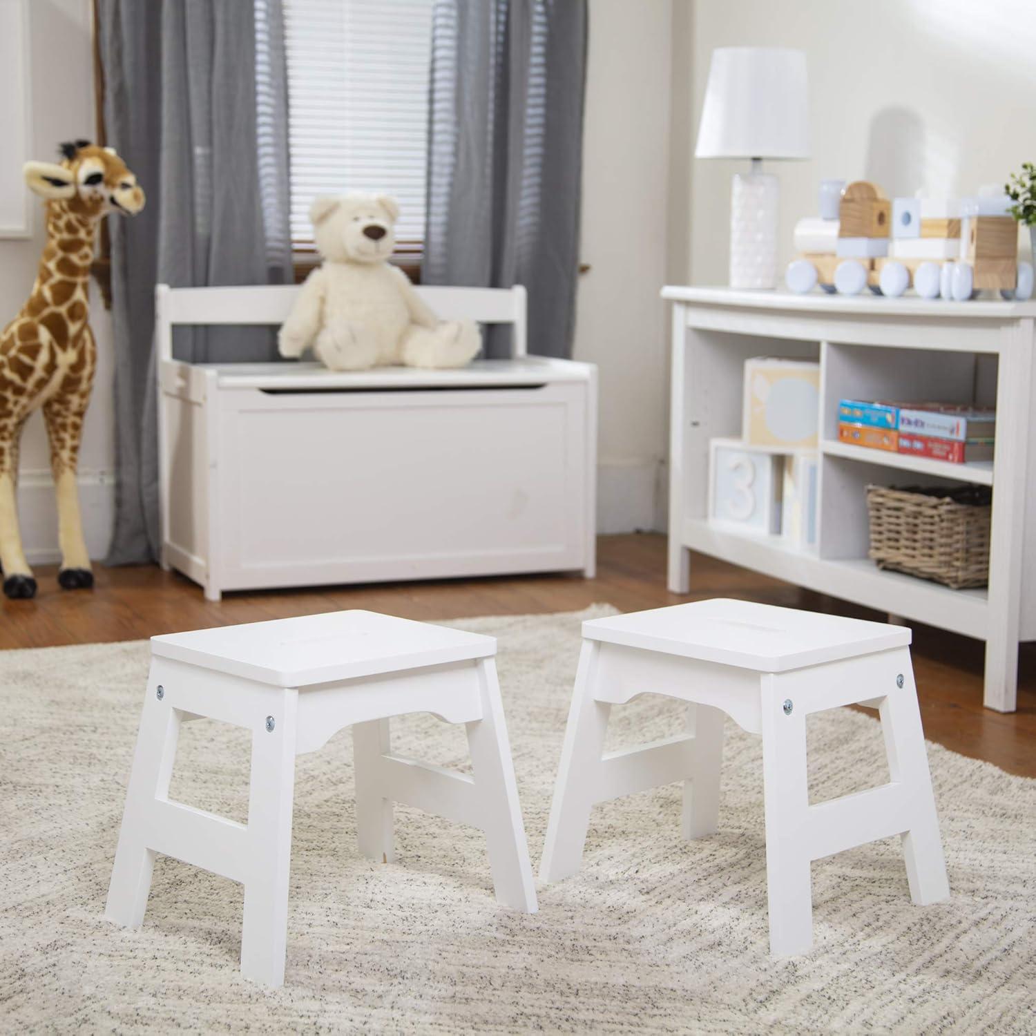 Stackable Kids' Wooden Stools in White - Set of 2