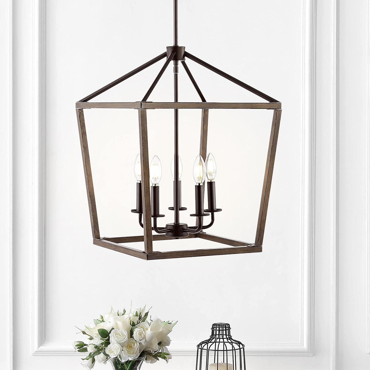 Oria Industrial Rustic 5-Light LED Lantern Pendant in Oil-Rubbed Bronze