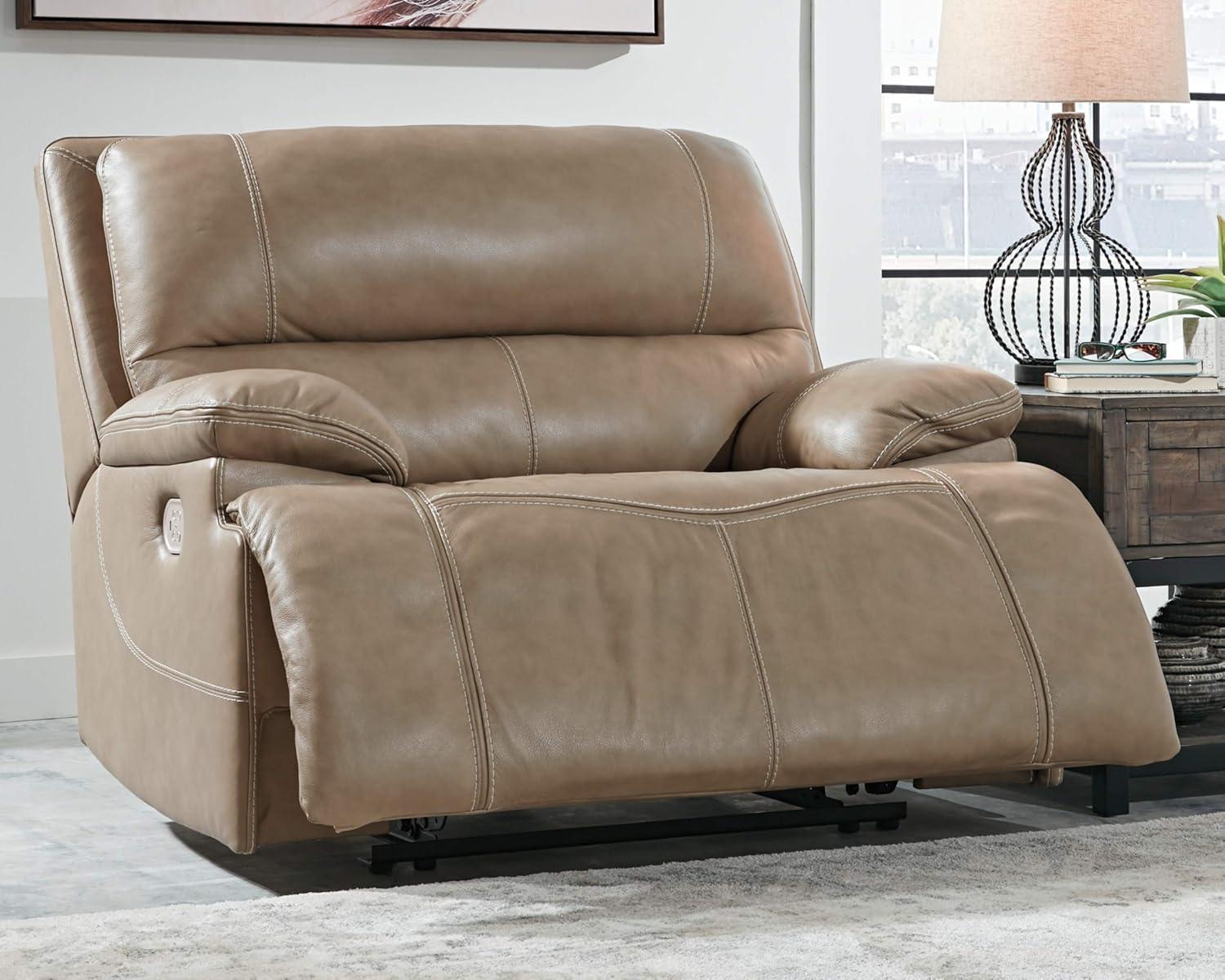 Ashley Furniture Ricmen Leather Power Recliner in Putty