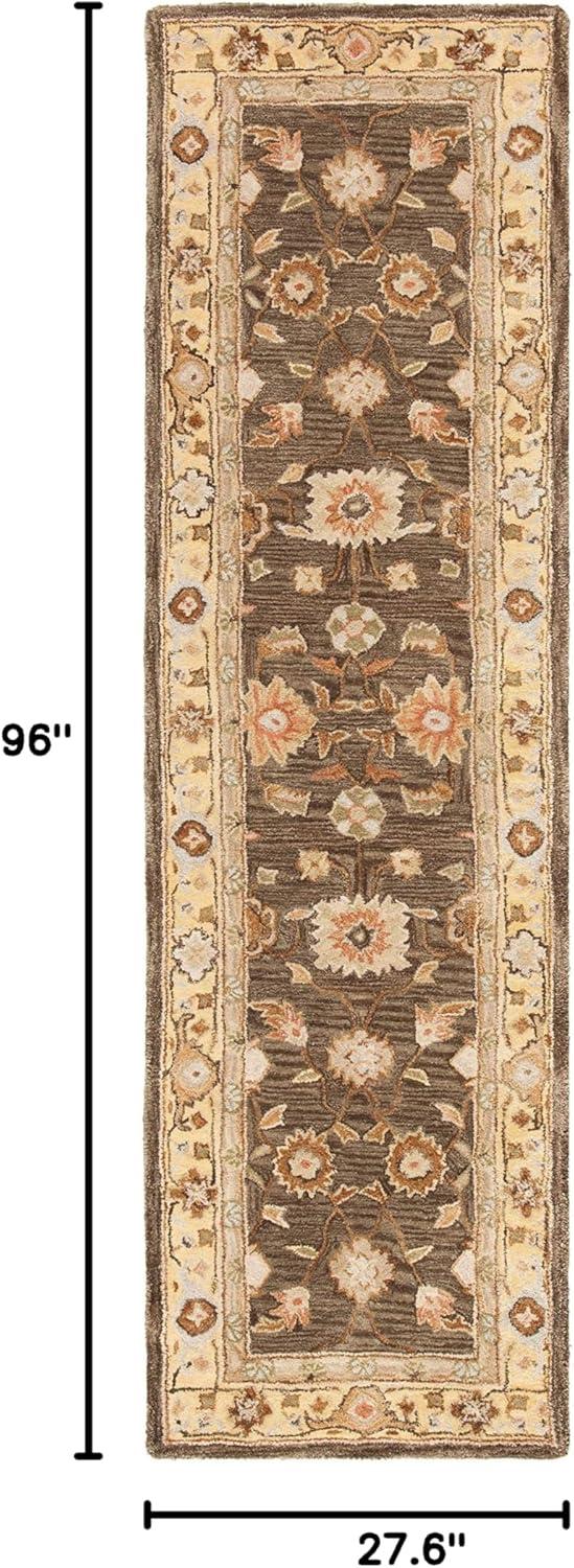 SAFAVIEH Anatolia Sherman Floral Wool Runner Rug, Brown/Taupe, 2'3" x 8'
