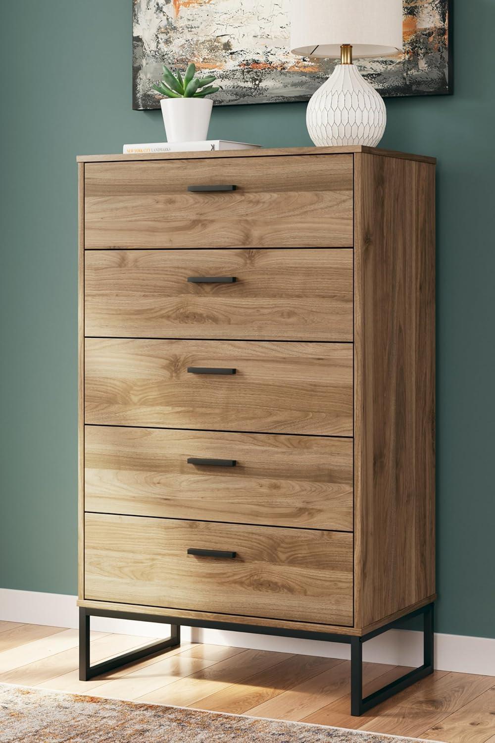 Signature Design by Ashley Socalle 5 Drawer Dresser, Honey Brown