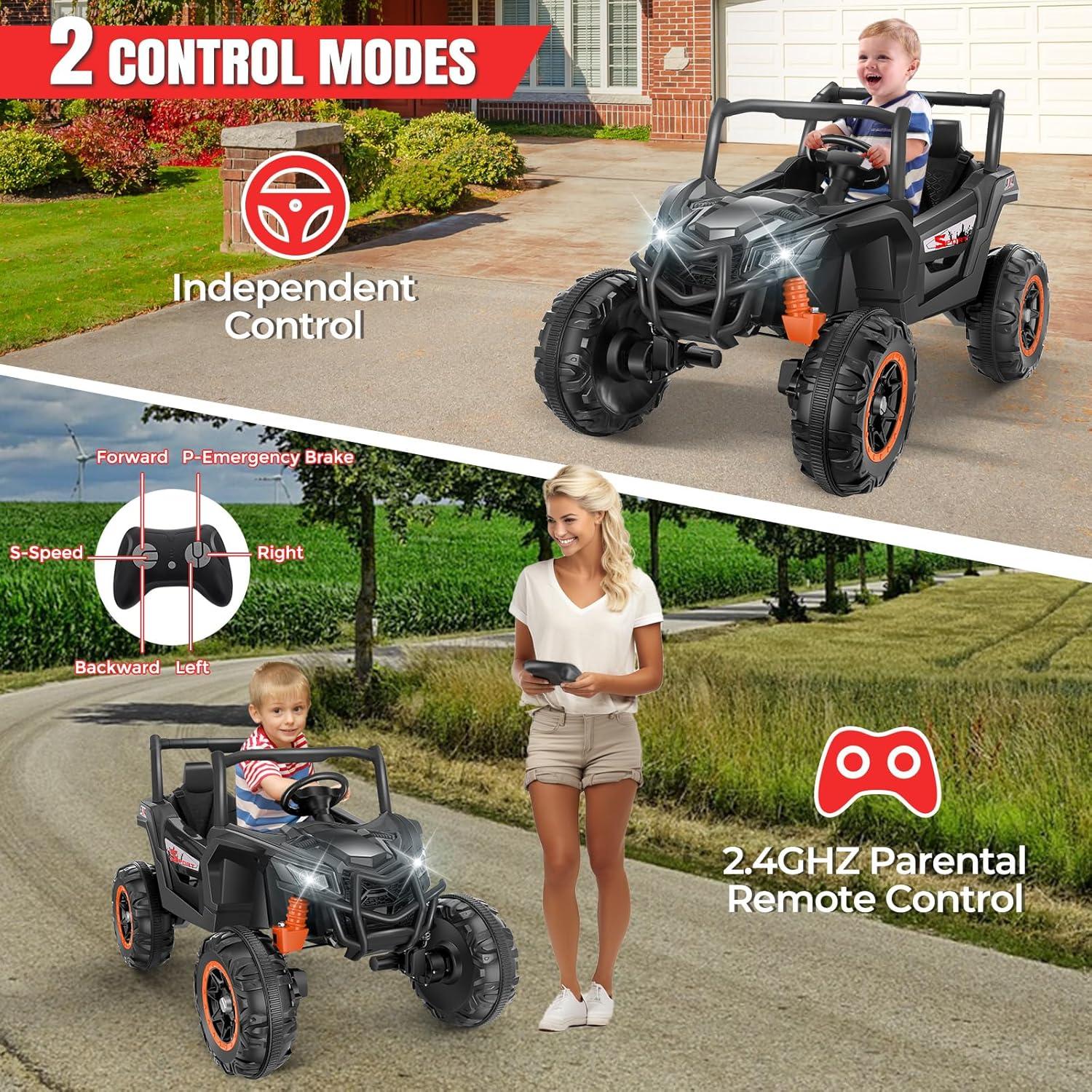Hikole 24 Volt Ride On Toys for Big Kids, 2 Seater Electric Truck Car Side by Side Electric Vehicle with Music, Bluetooth, 3 Speeds, Soft Braking, Kids UTV for Boys Girls-Purple