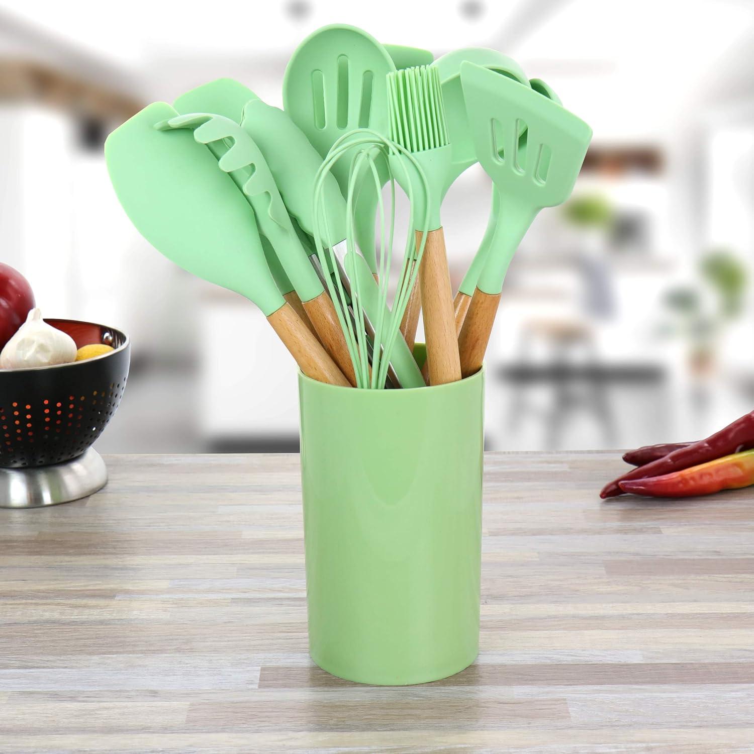 MegaChef 12 Piece Silicone and Wood Cooking Utensils Set