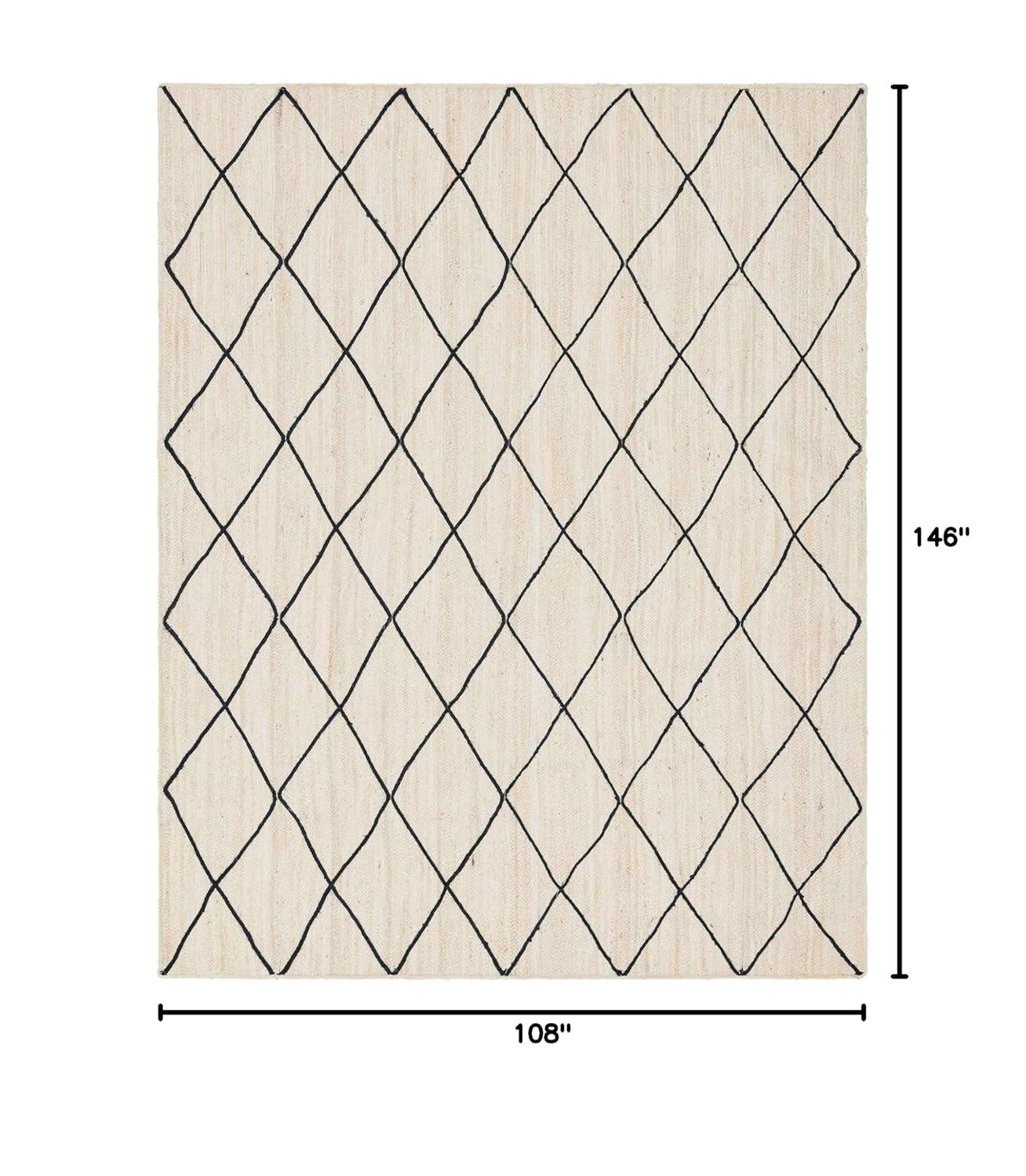 Hand-Braided Ivory and Black Jute-Cotton Trellis Rug
