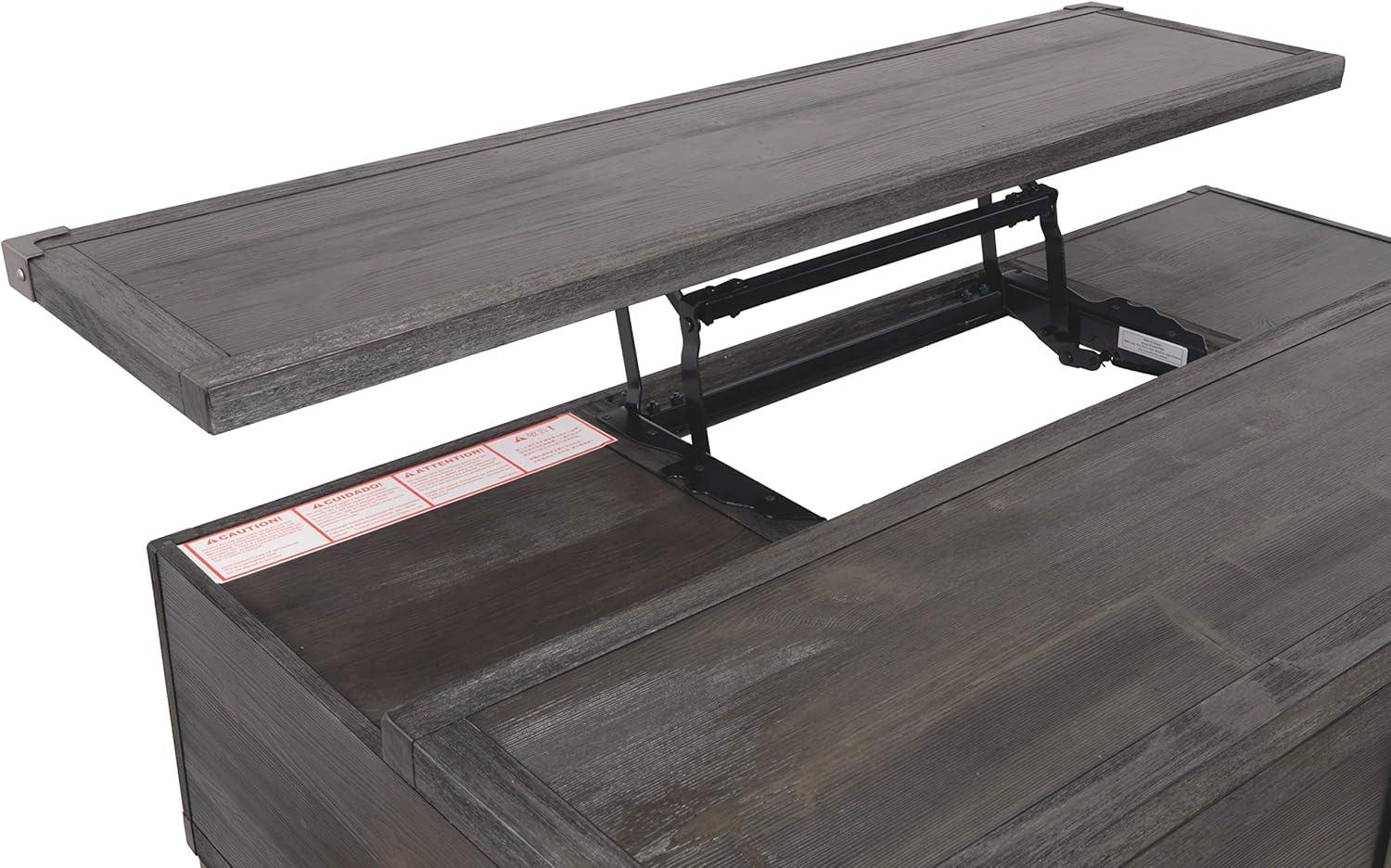 Dark Gray Rectangular Lift-Top Coffee Table with Storage