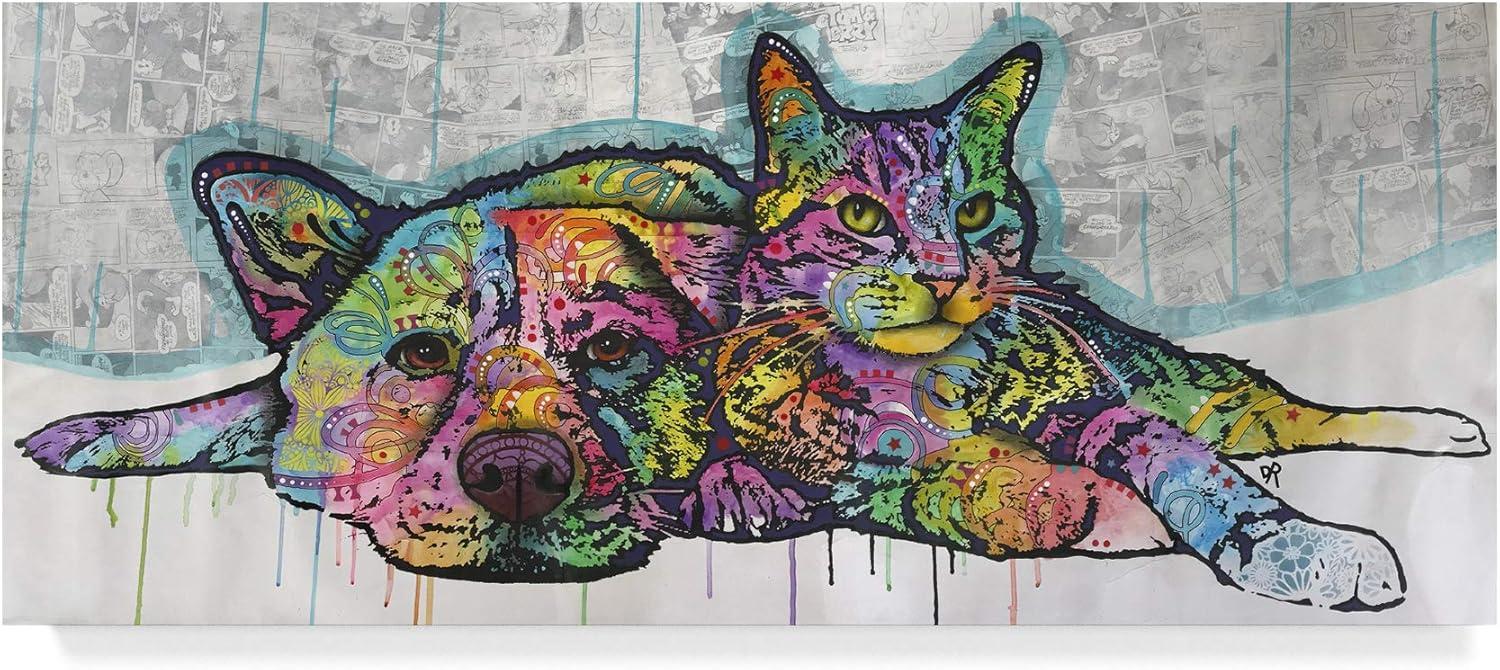 Trademark Fine Art -Dean Russo 'Cat And Dog Companions' Canvas Art - 8''x19''