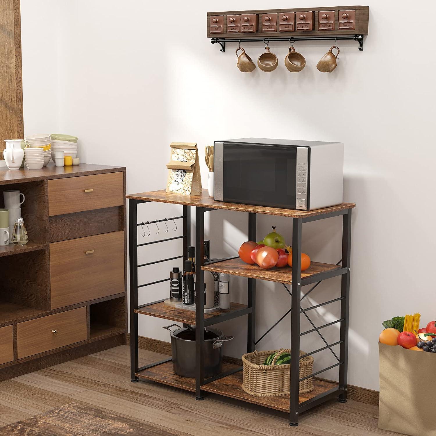 DlandHome Microwave Cart Stand 35.4 inches, Kitchen Baker's Rack Utility Storage Shelf Microwave Stand 3-Tier x 3-Tier for Spice Rack Organizer Workstation Shelf, Vintage