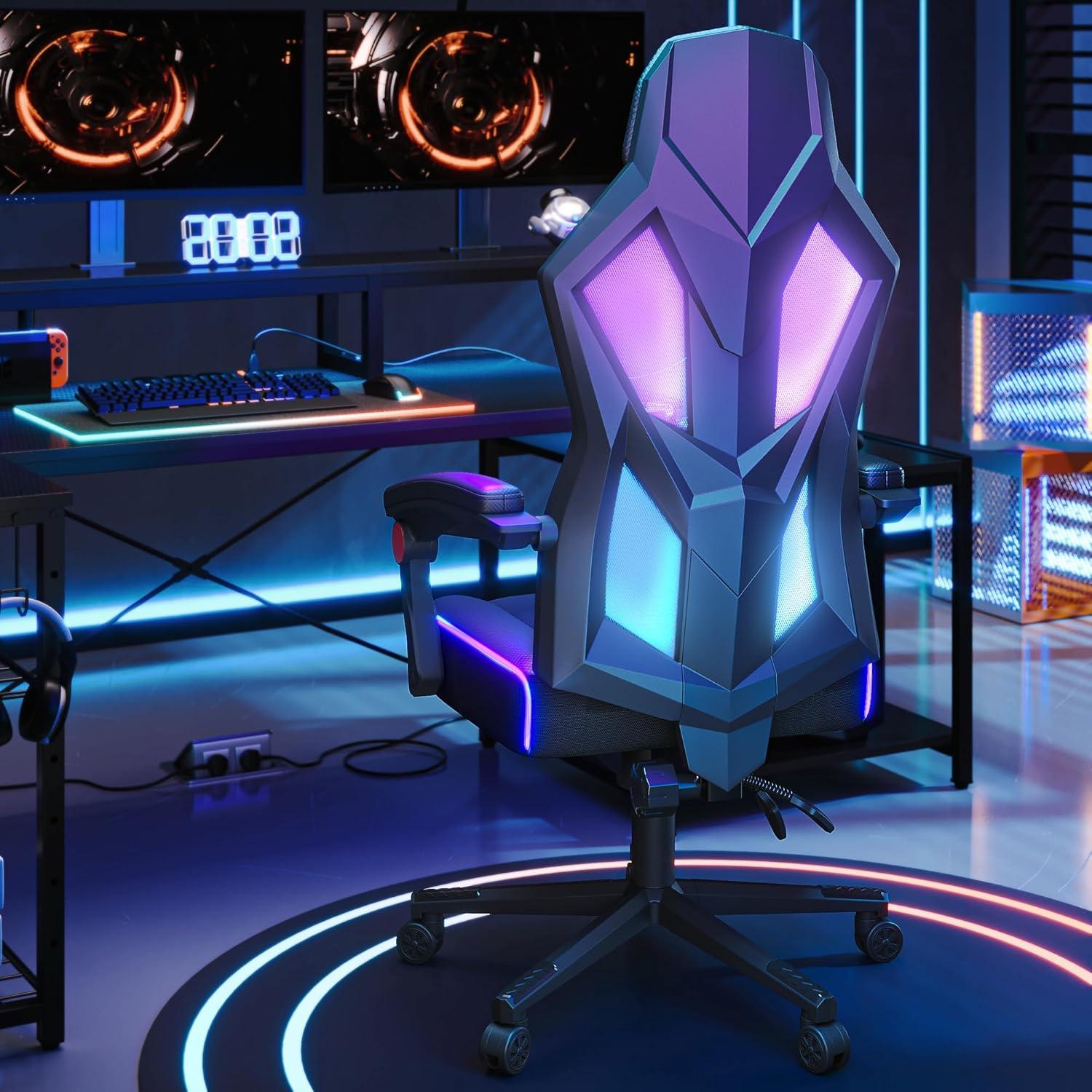 Bestier Black Red LED Gaming Chair with Breathable Fabric