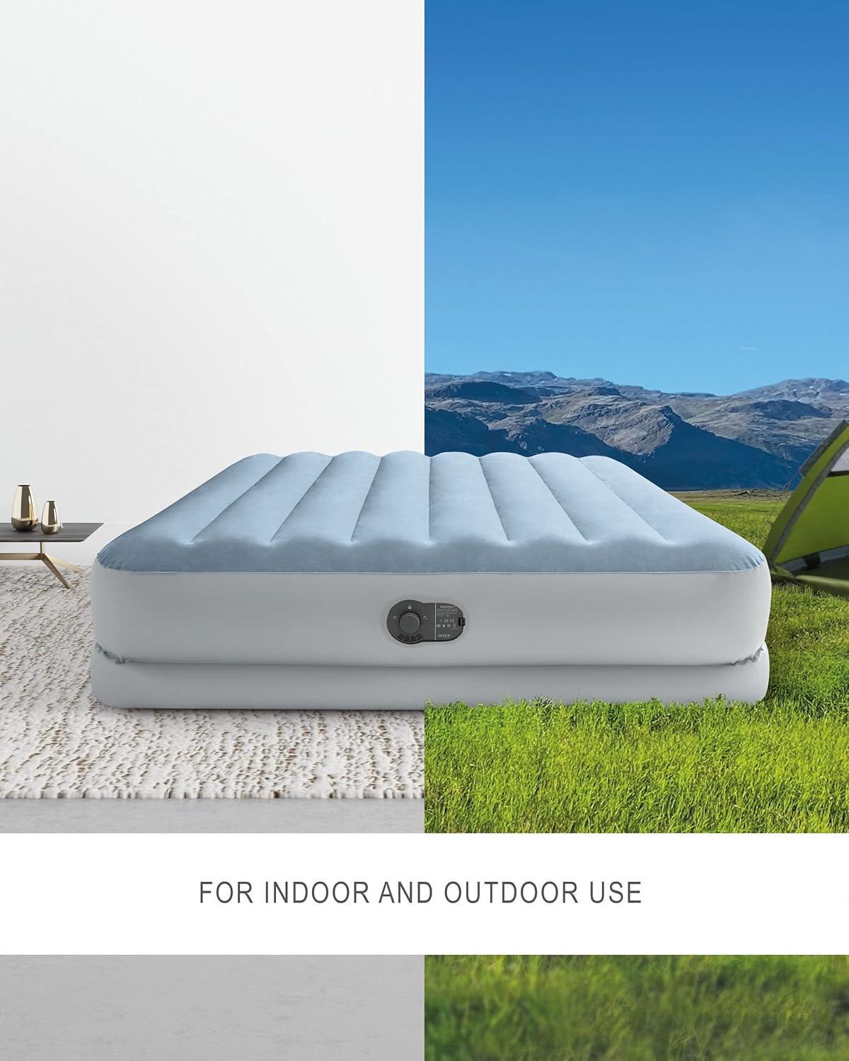 Queen Size Gray and Blue Fiber-Tech Air Mattress with USB Pump