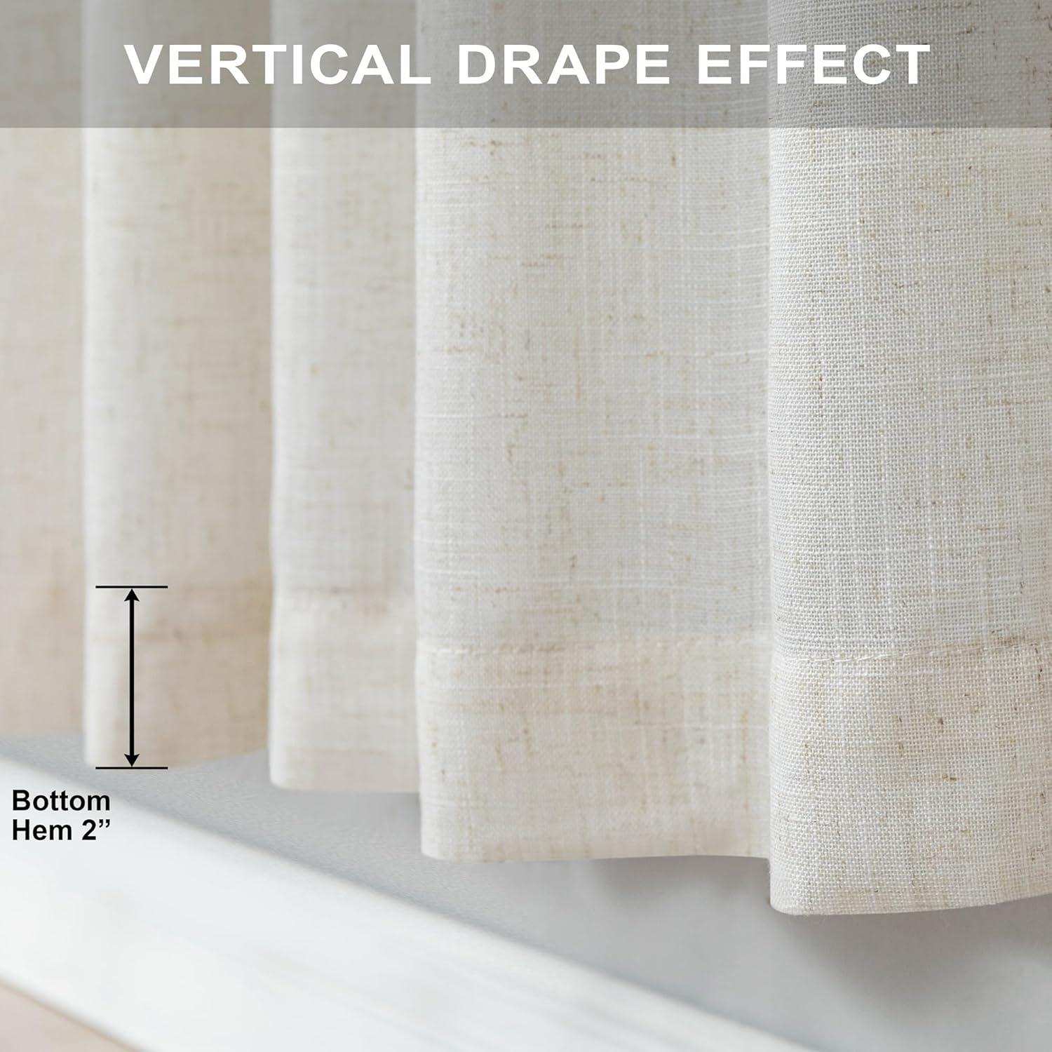 Ivory Cream Curtains 86 Inches Long For Living Room 2 Panel Set Back Tab Pocket Light Filtering Semi Sheer Linen Pleat Curtains Rustic Farmhouse Boho Decor Cotton Textured Gauze Drapes 52 X 86
