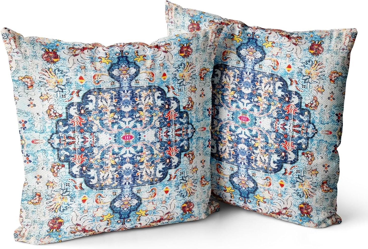 Boho Green Throw Pillow Covers 18x18 inch Set of 2,Bohemian Carpet Double Sided Pattern Soft Plush Cushion Cover for Couch Sofa Bed Decorative,Only Pillowcase (No Insert)