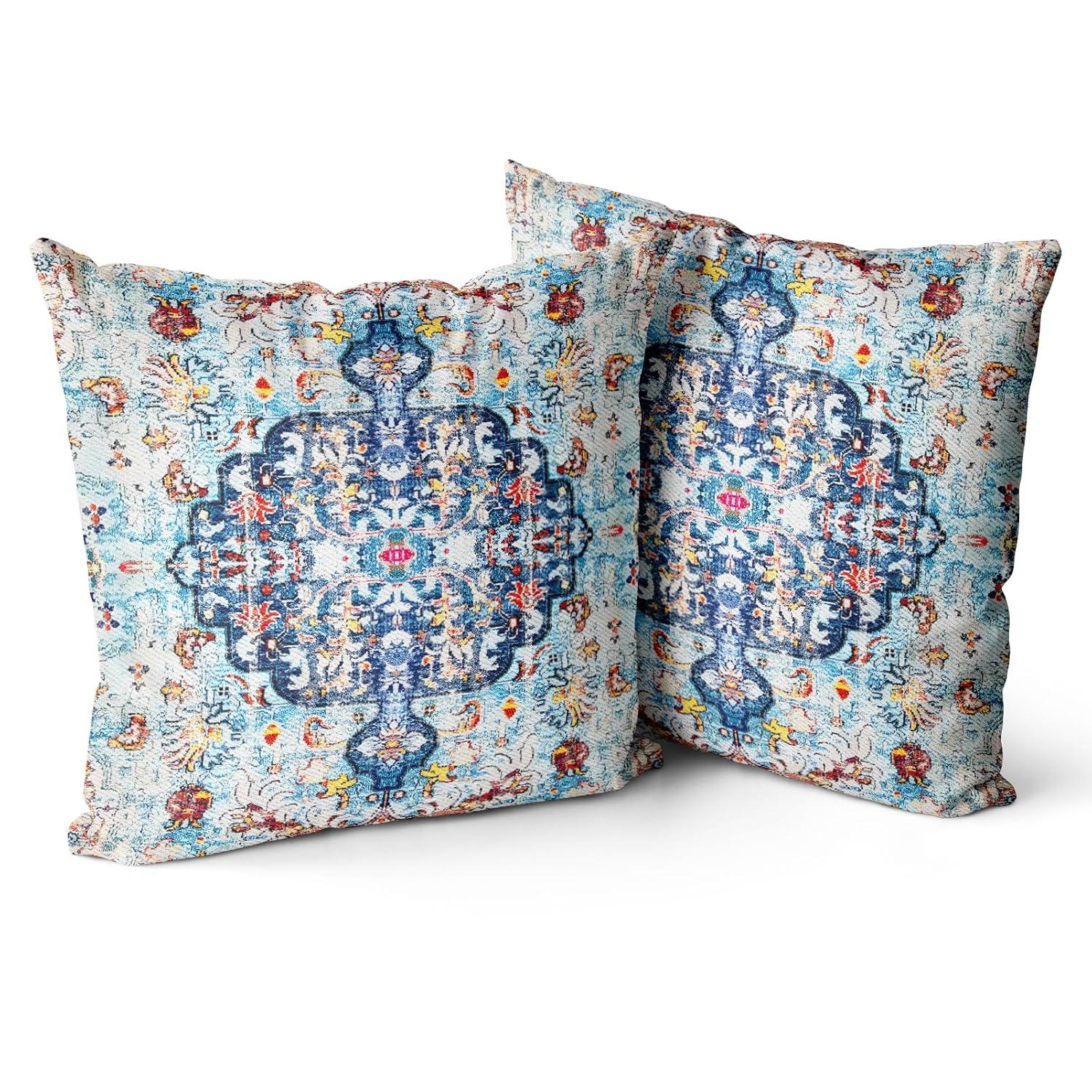 Boho Green Throw Pillow Covers 18x18 inch Set of 2,Bohemian Carpet Double Sided Pattern Soft Plush Cushion Cover for Couch Sofa Bed Decorative,Only Pillowcase (No Insert)