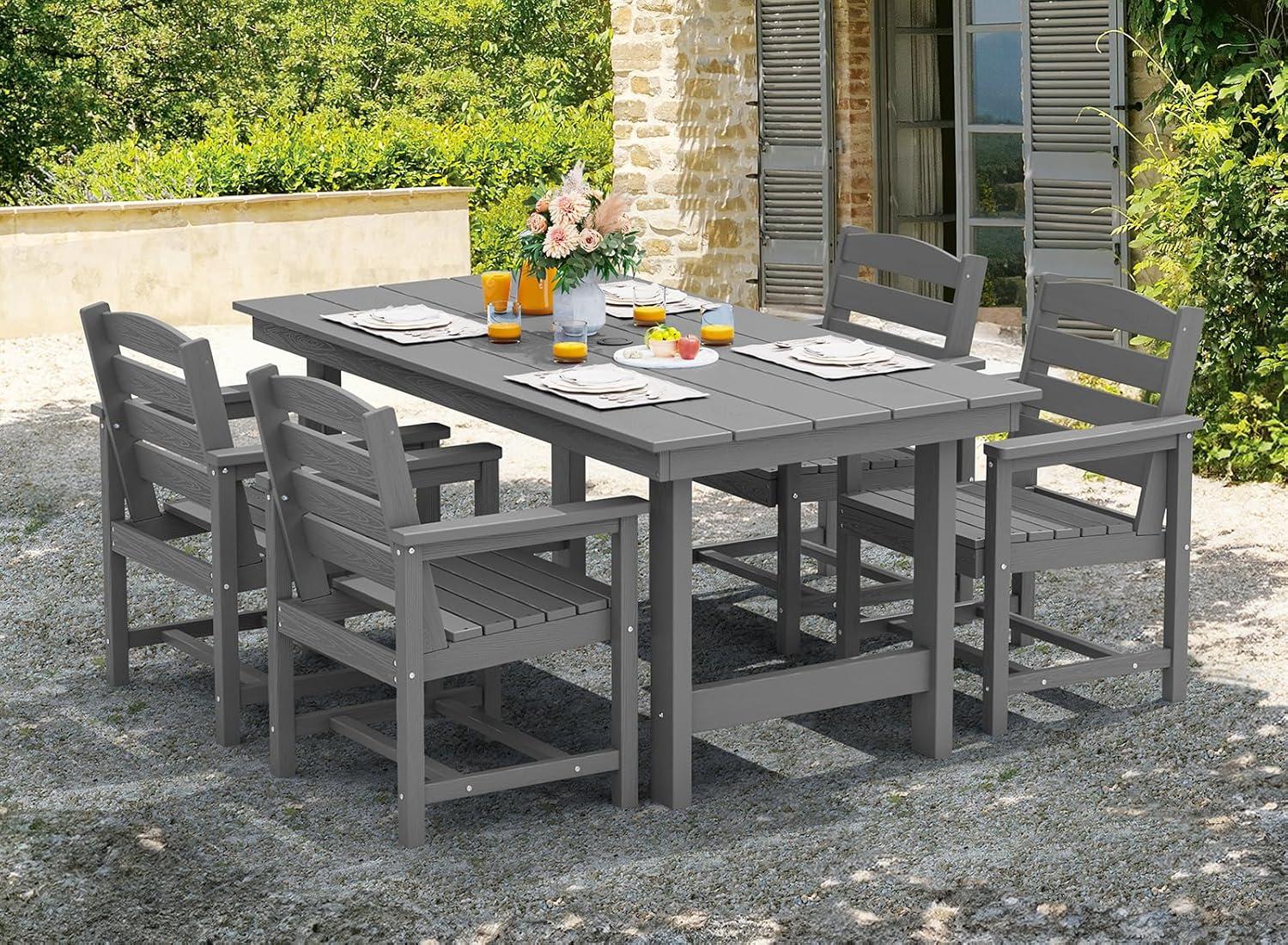 Mabry 5 Piece Patio Dining Set, Patio tables with 4 Chairs,Patio Furniture Sets Made of HDPE Materia and Metal Frame Reinforcement for Backyard, Porch, Lawn，Party and Garden,Gray