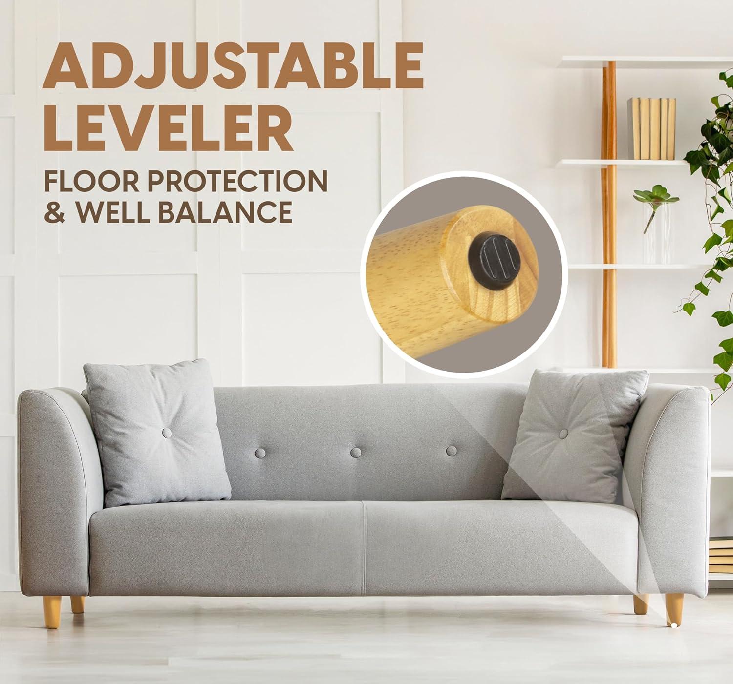 4 Inch Natural Rubberwood Round Furniture Legs Set with Levelers