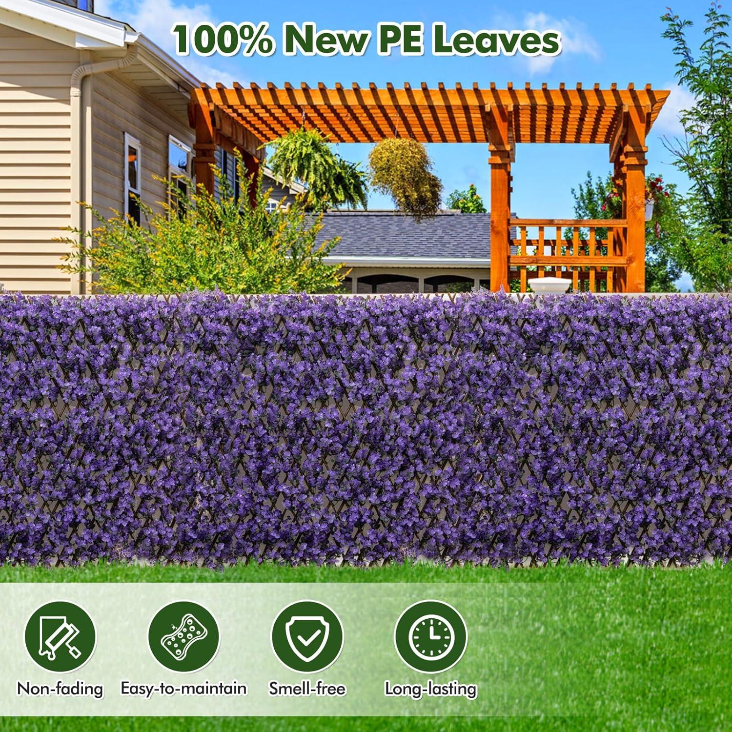 Tangkula Expandable Fence Privacy Screen Decorative Faux Purple Eucalyptus Fencing Panel