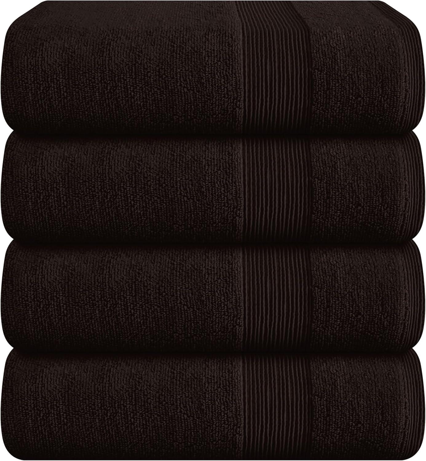 BELIZZI HOME 4 Pack Bath Towel Set 27x54, 100% Ring Spun Cotton, Ultra Soft Highly Absorbent Machine Washable Hotel Spa Quality Bath Towels for Bathroom, 4 Bath Towels Chocolate Brown