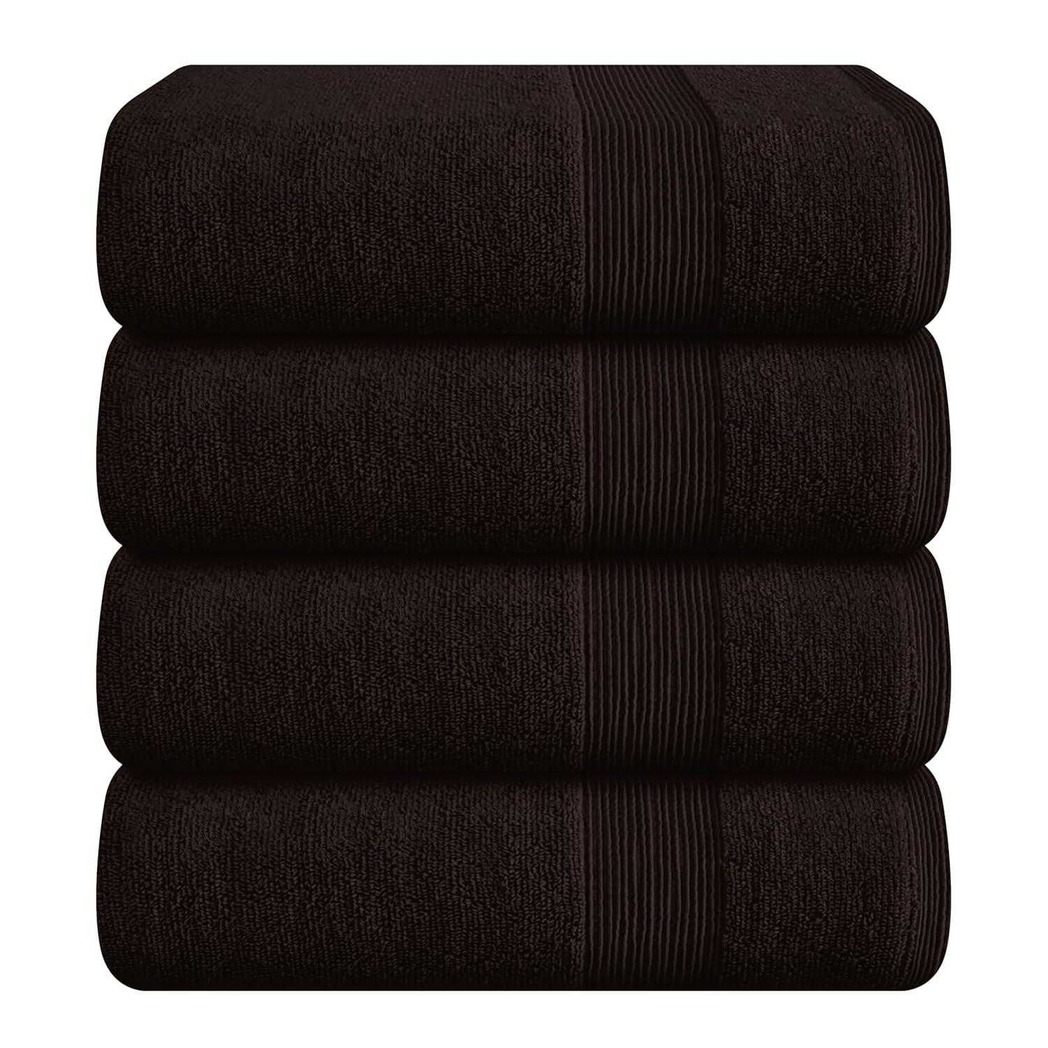 BELIZZI HOME 4 Pack Bath Towel Set 27x54, 100% Ring Spun Cotton, Ultra Soft Highly Absorbent Machine Washable Hotel Spa Quality Bath Towels for Bathroom, 4 Bath Towels Chocolate Brown