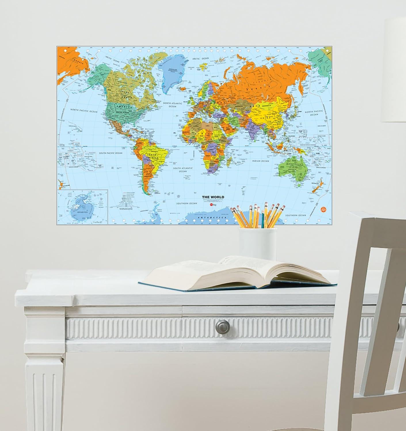 Multicolor World Map Dry Erase Peel and Stick Decal